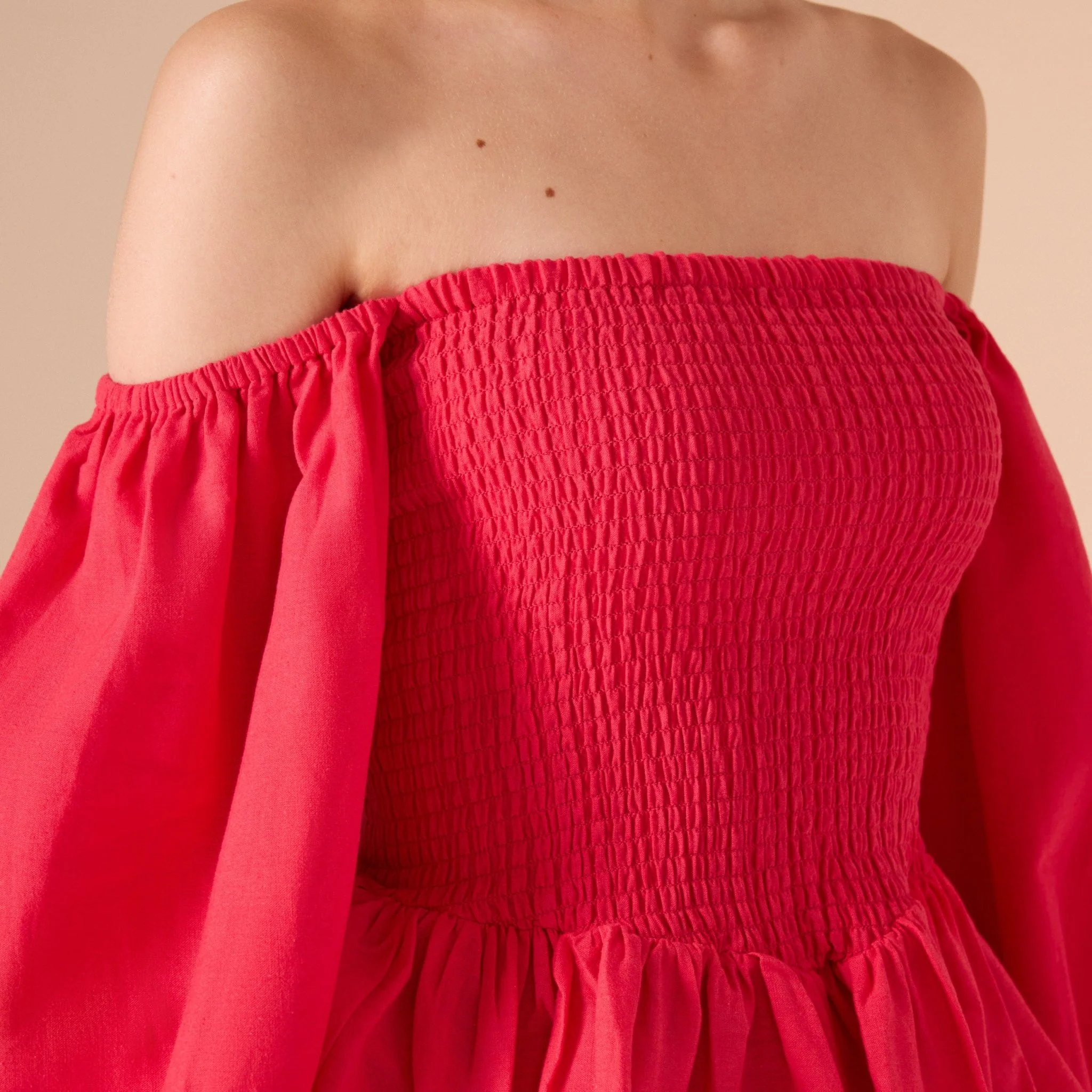 Smocked Bodice Poet Sleeve Top in Linen Cotton Blend - Image 6