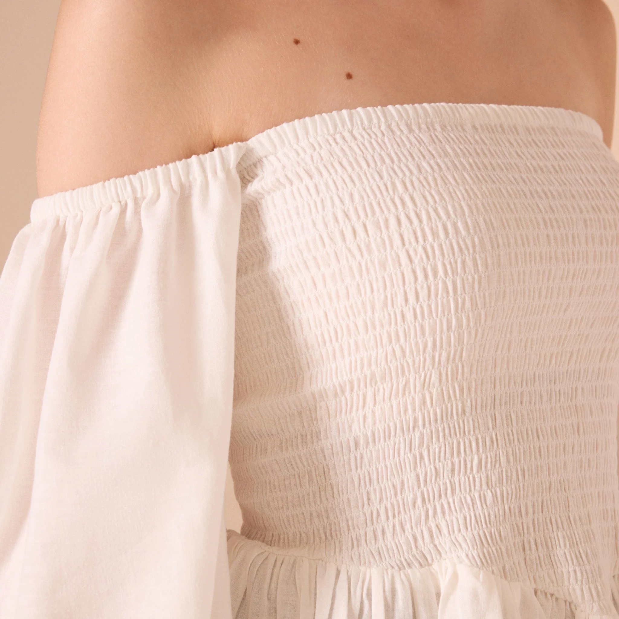 Smocked Bodice Poet Sleeve Top in Linen Cotton Blend - Image 9