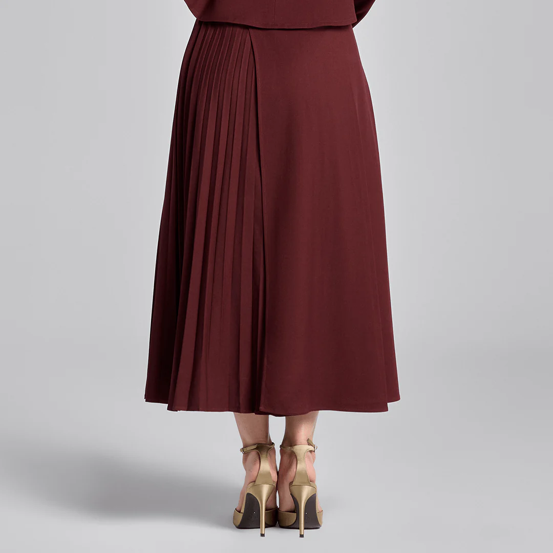 Burgundy Asymmetric Wool Midi Skirt - Image 6