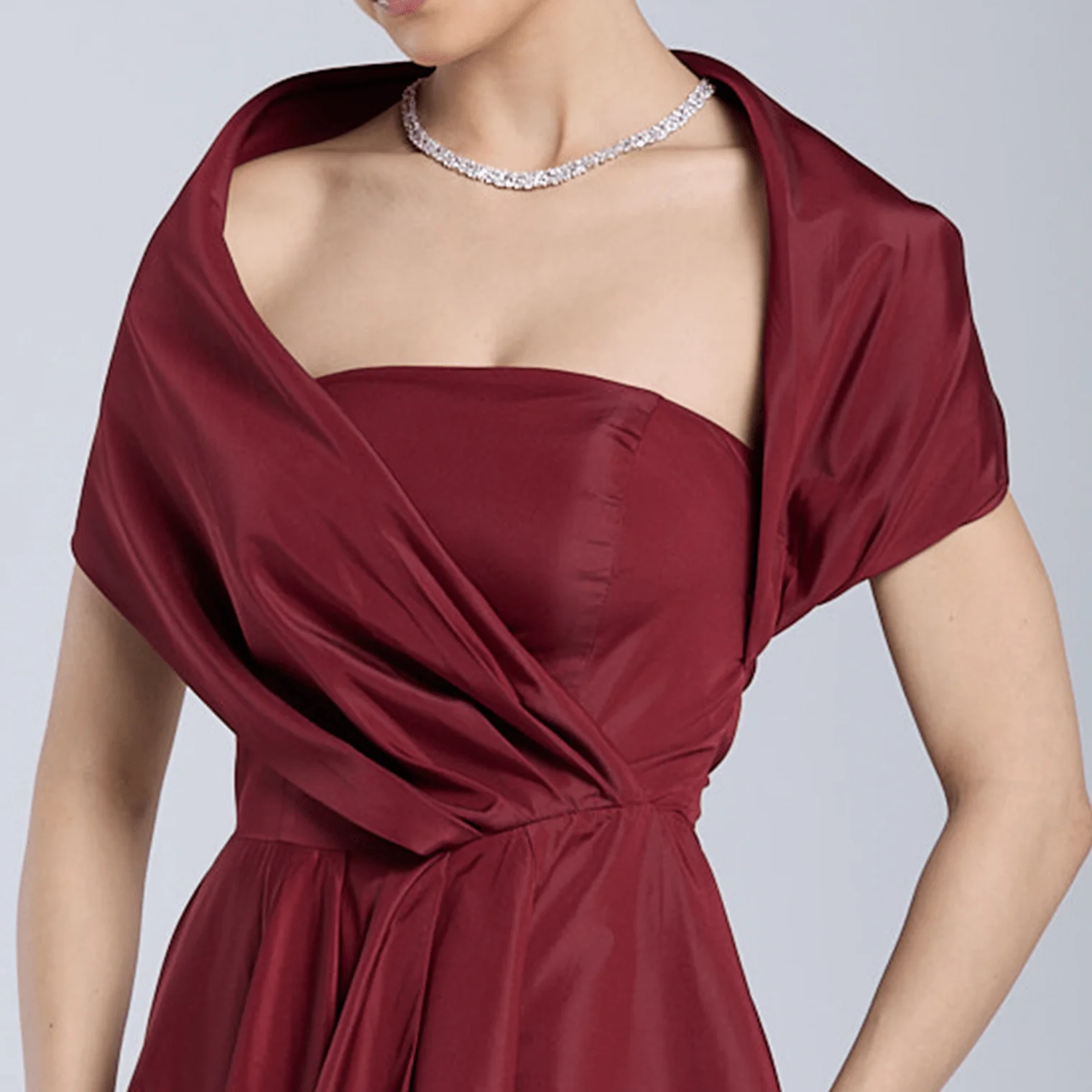 Red Cape Sleeve Taffeta Gown - Image 3