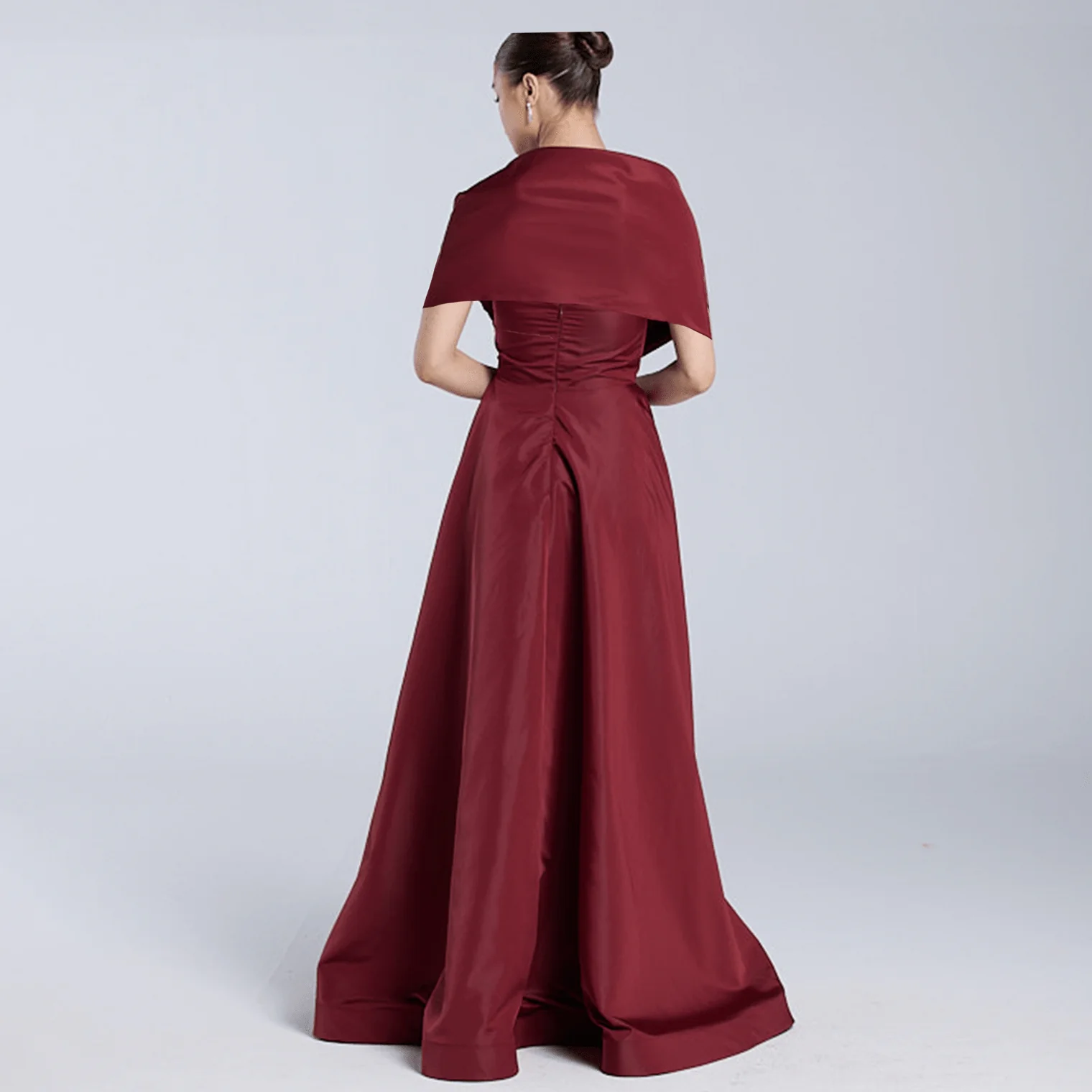 Red Cape Sleeve Taffeta Gown - Image 4