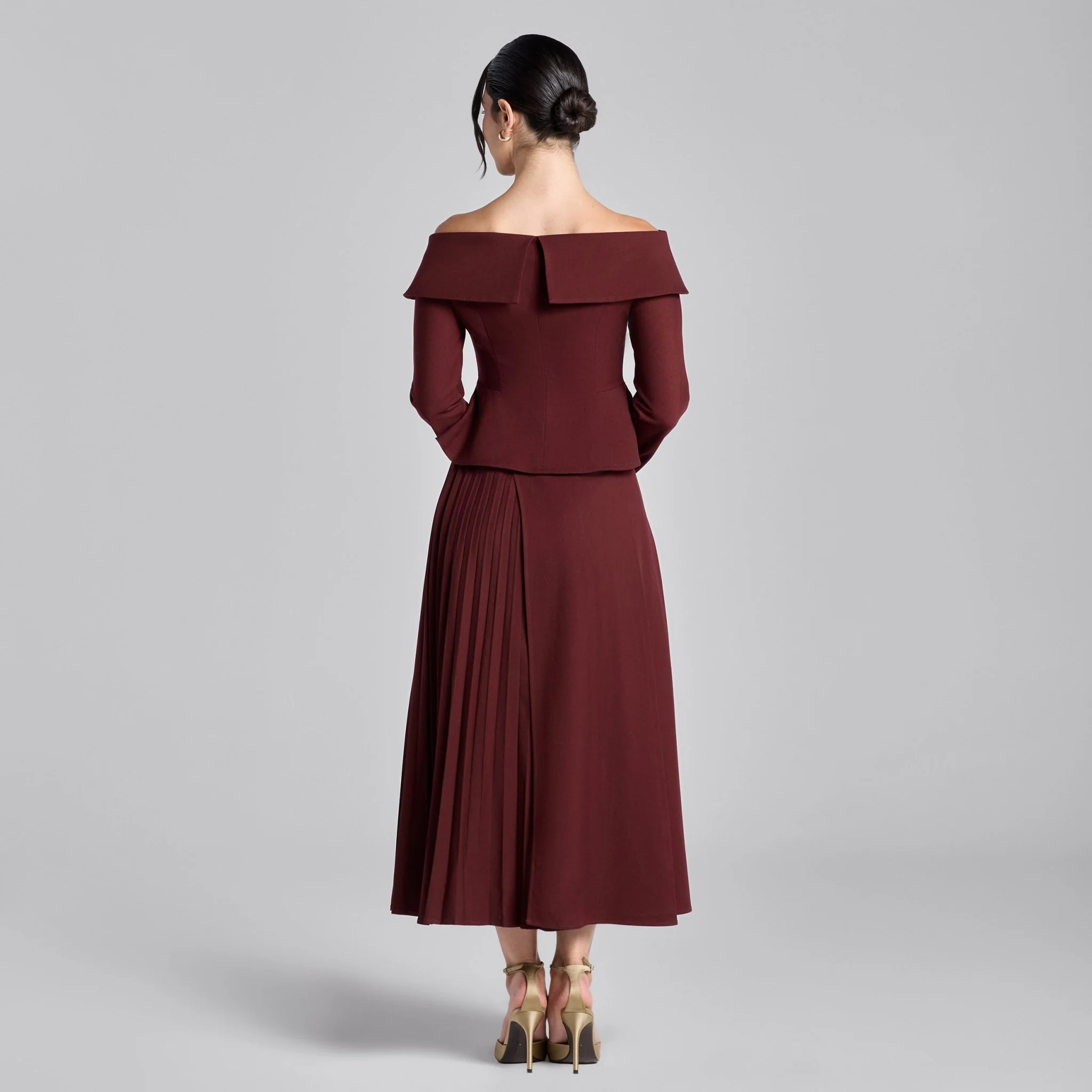 Burgundy Off-Shoulder Wool Peplum Top - Image 6