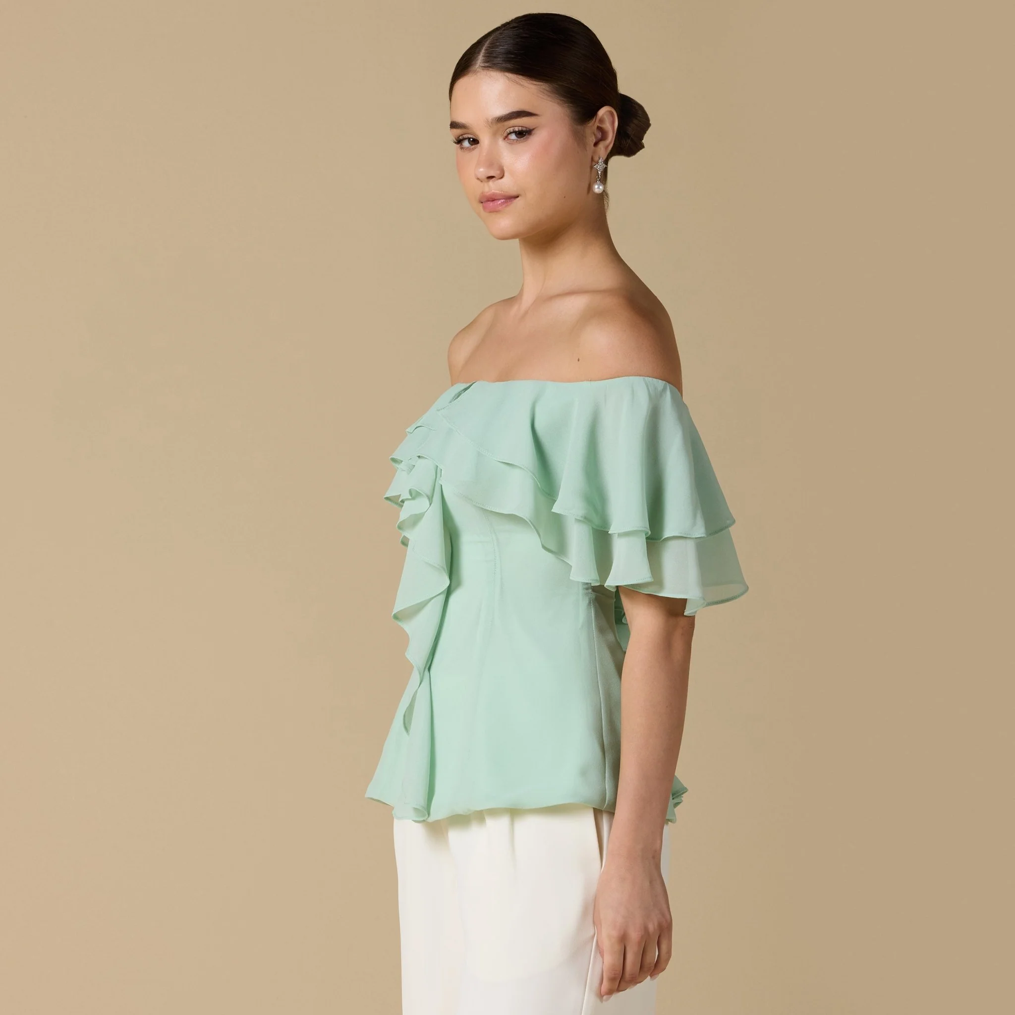 Ruffled Off-shoulder Chiffon Top - Image 12