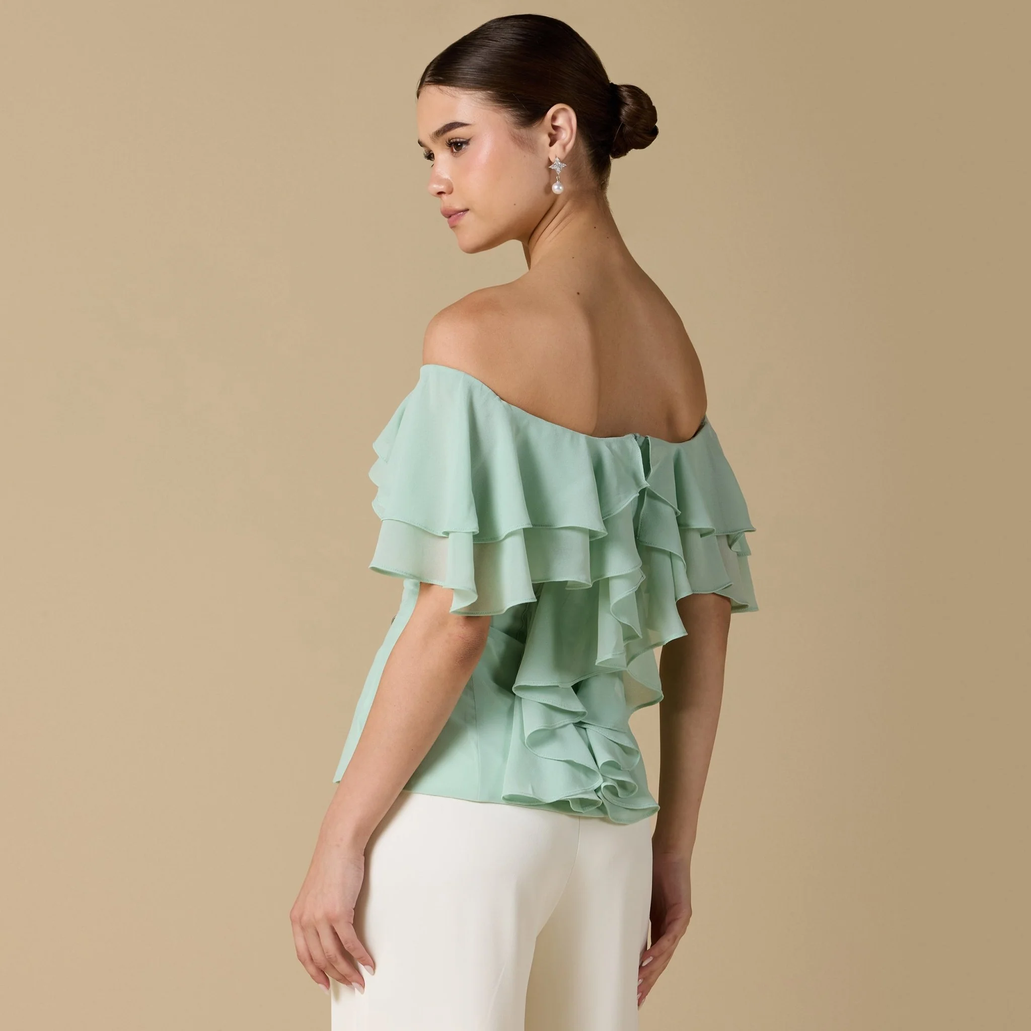 Ruffled Off-shoulder Chiffon Top - Image 13