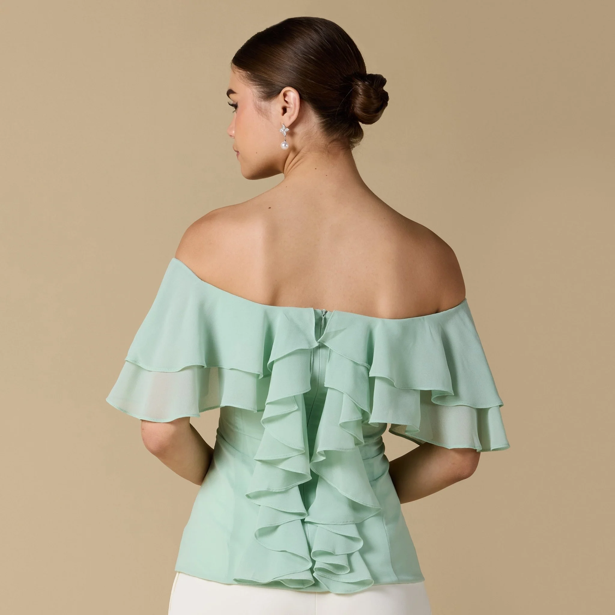Ruffled Off-shoulder Chiffon Top - Image 14