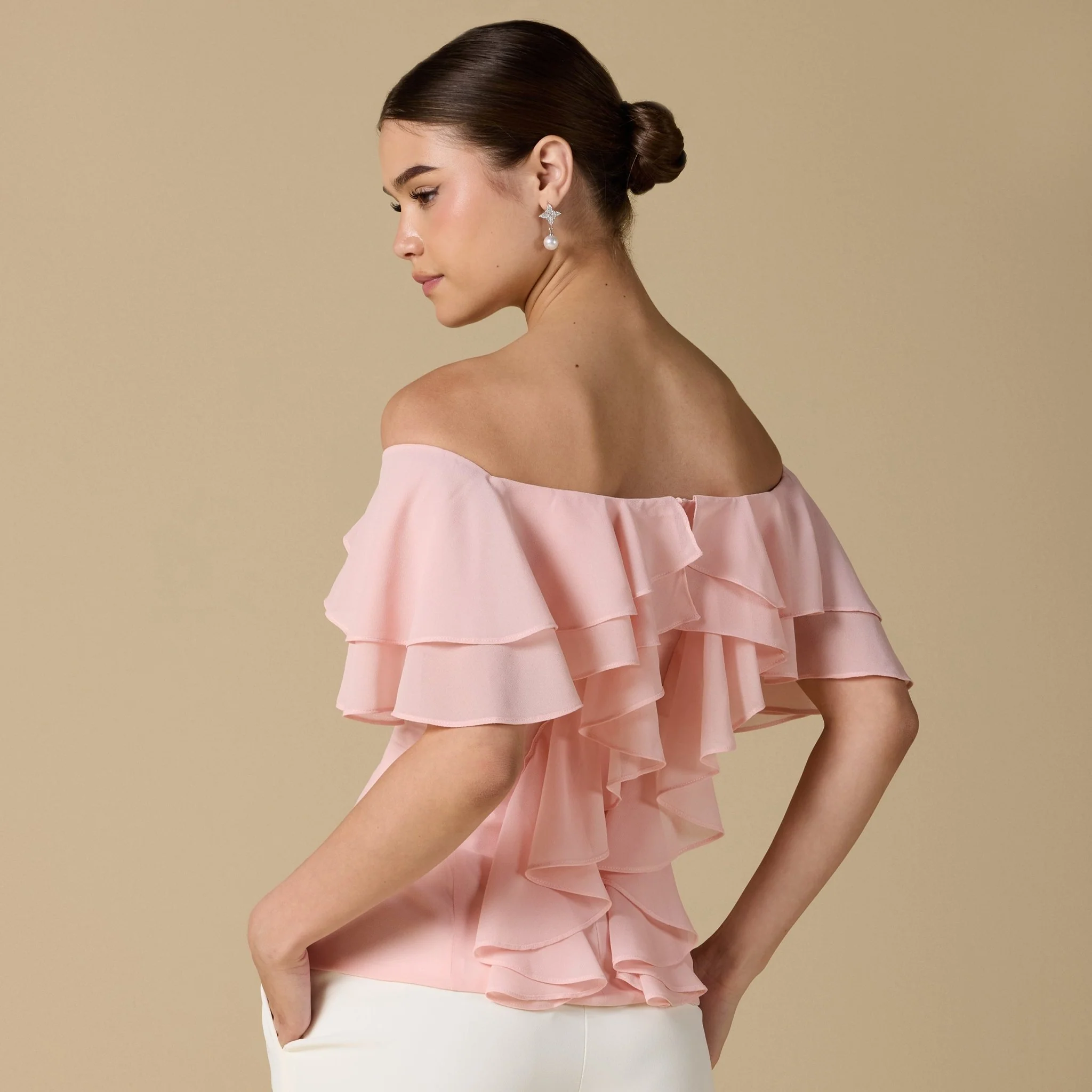 Ruffled Off-shoulder Chiffon Top - Image 3