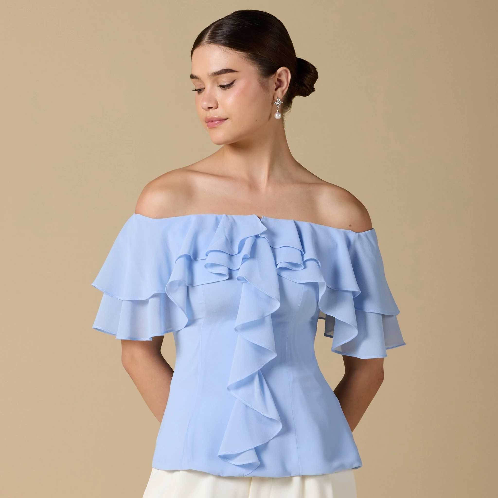Ruffled Off-shoulder Chiffon Top - Image 4