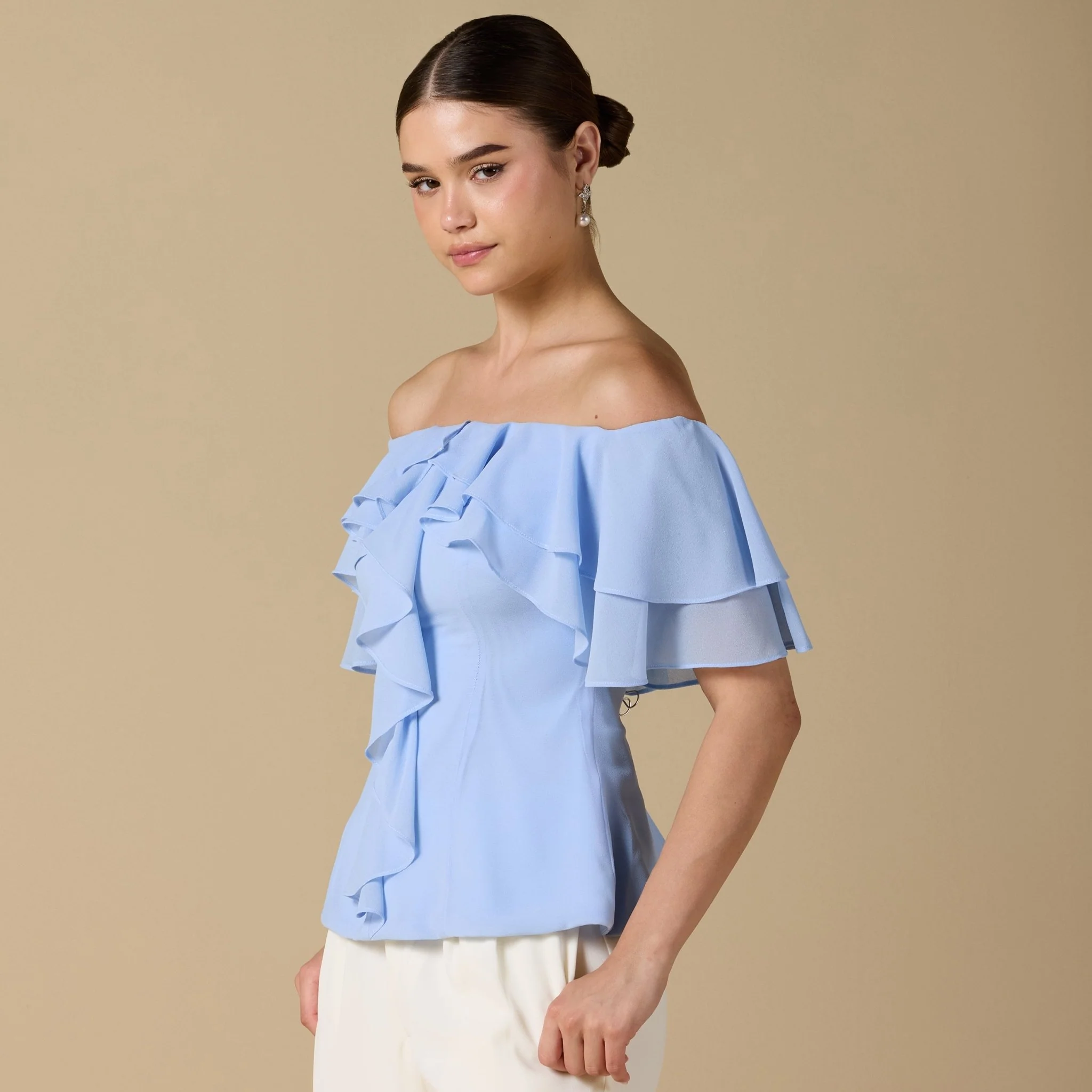 Ruffled Off-shoulder Chiffon Top - Image 5