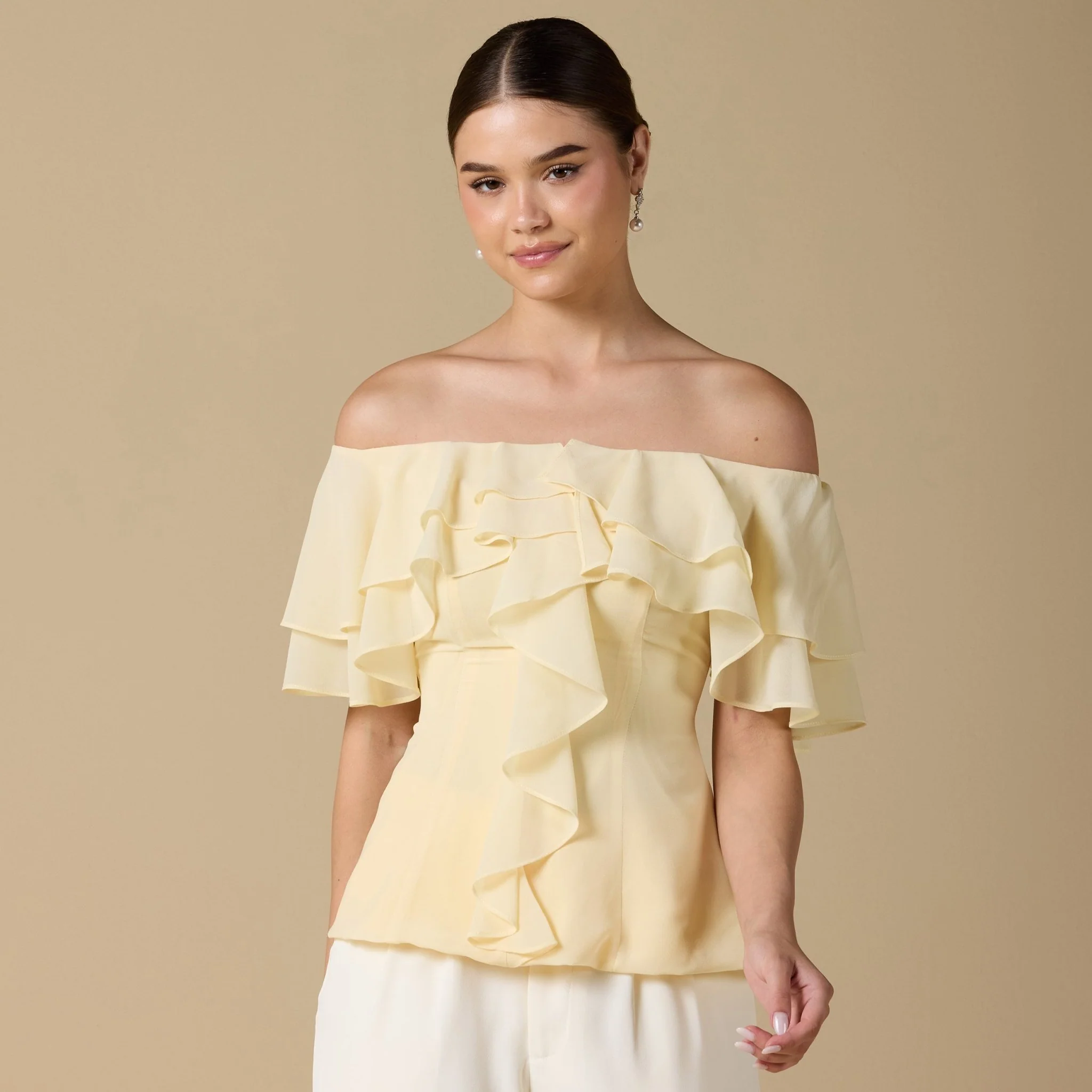 Ruffled Off-shoulder Chiffon Top - Image 7