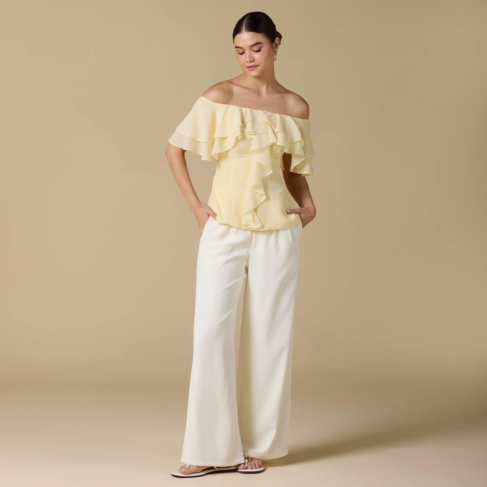 Ruffled Off-shoulder Chiffon Top - Image 8