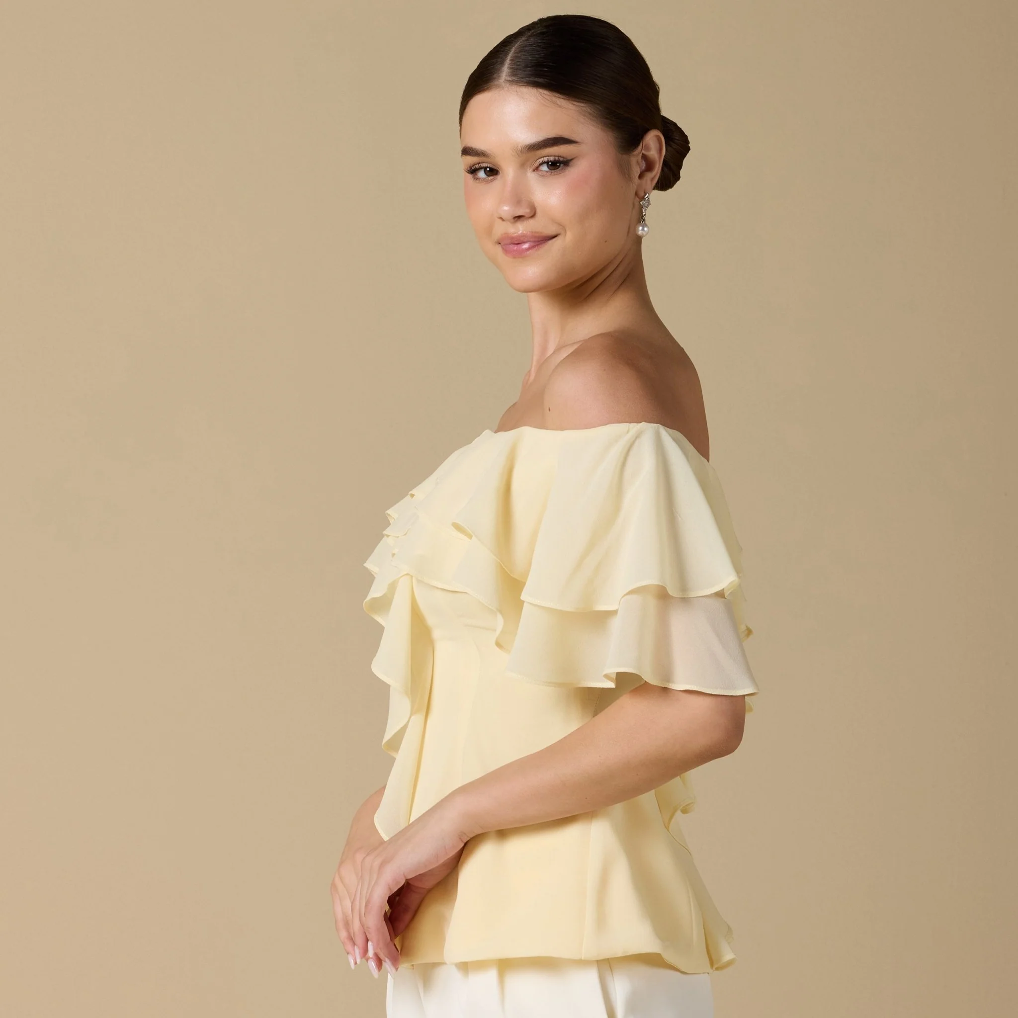 Ruffled Off-shoulder Chiffon Top - Image 9