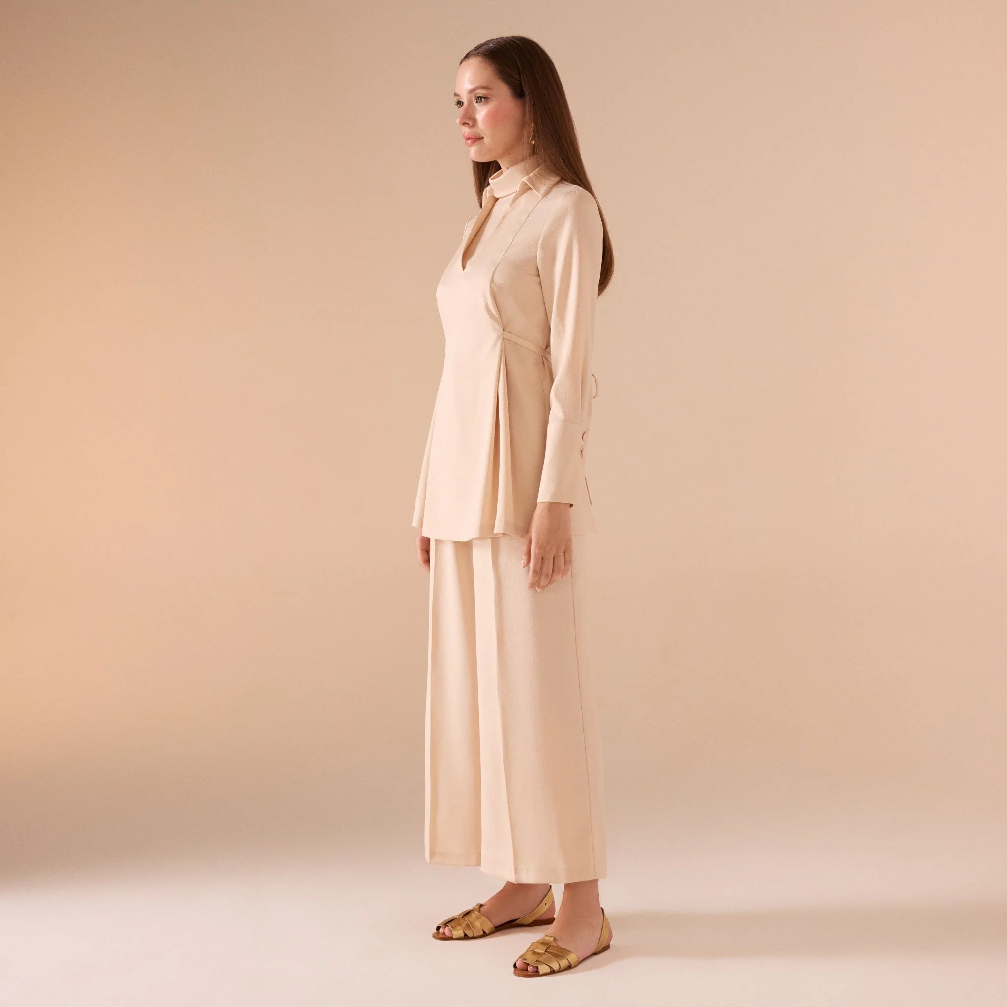 Nude Satin Long Sleeve Top - Image 3