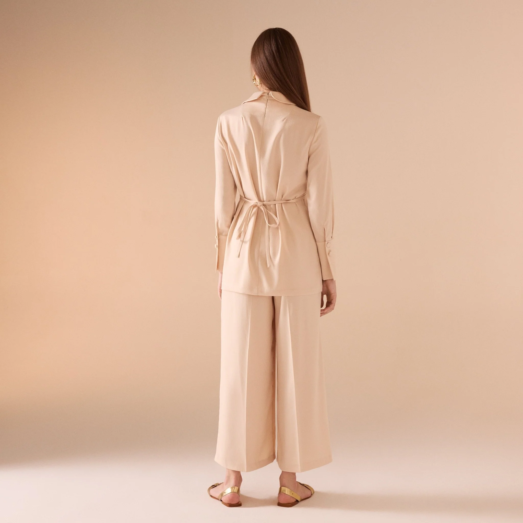 Nude Satin Long Sleeve Top - Image 4