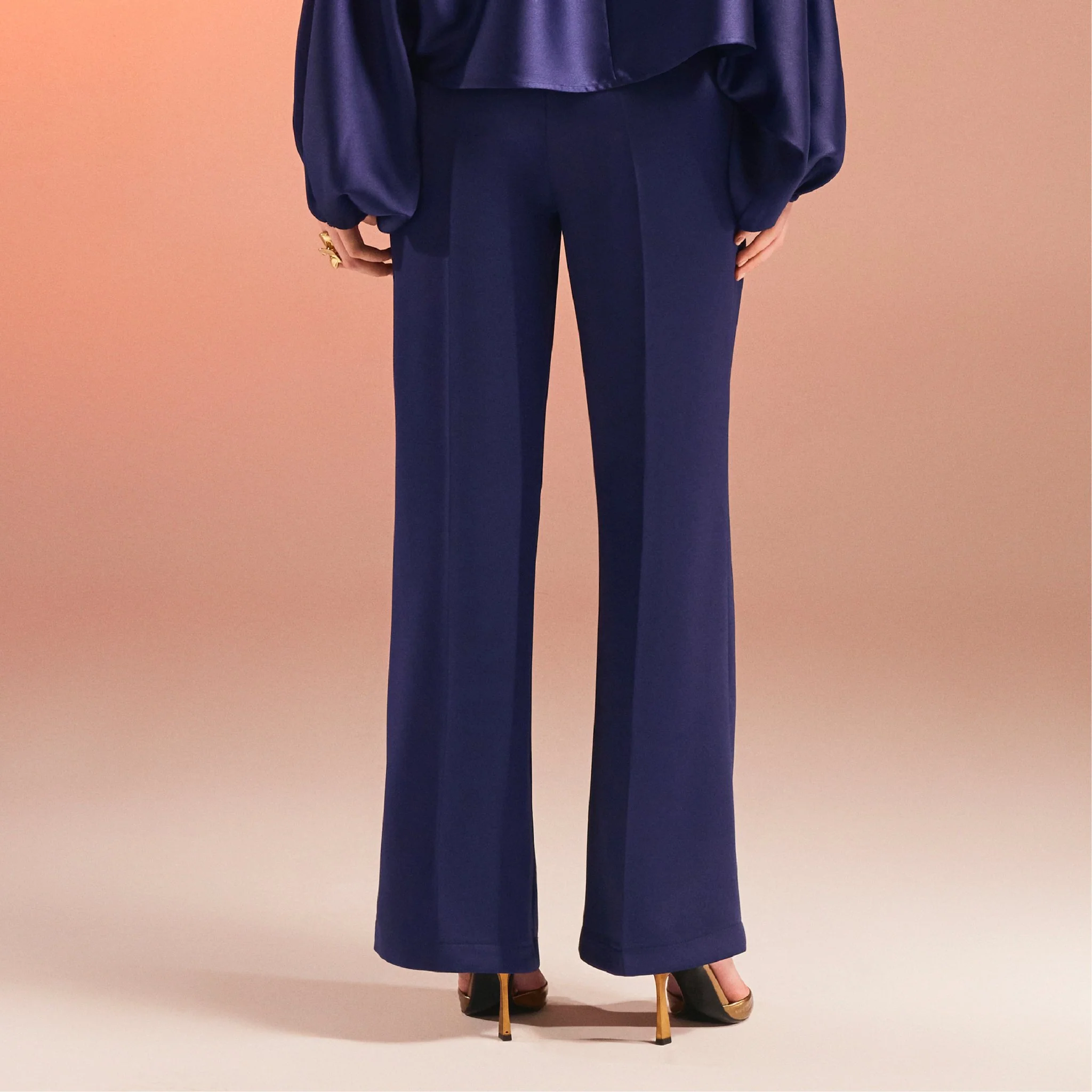 Dark Blue Satin Wide Leg Trouser - Image 5