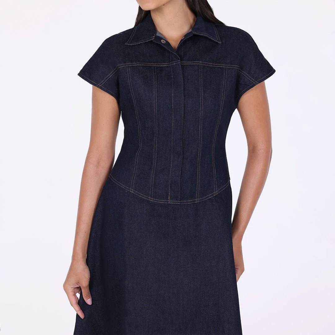 Short Sleeve Denim Dress - Image 3