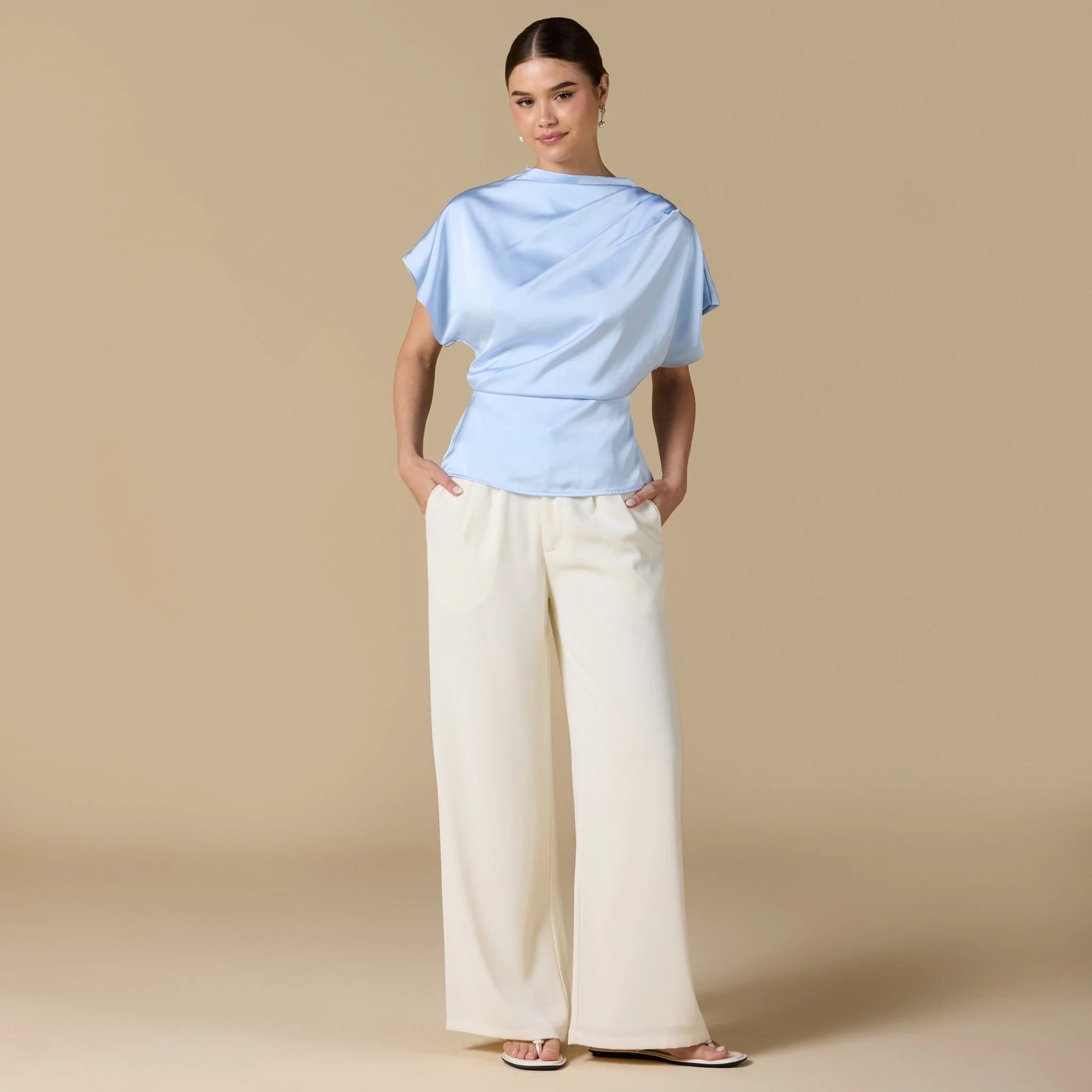 Short Sleeve Dropped Satin Top - Image 7