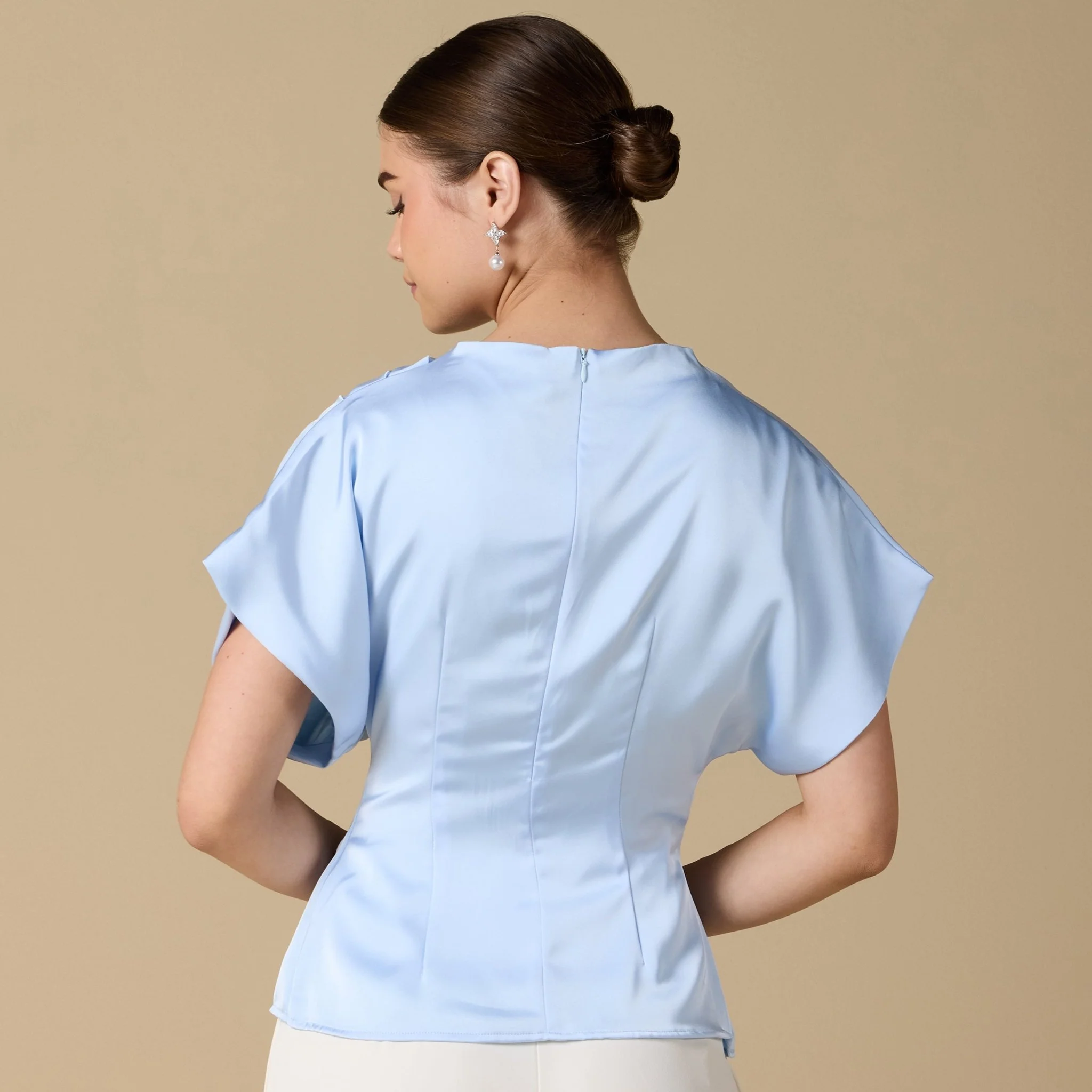 Short Sleeve Dropped Satin Top - Image 8