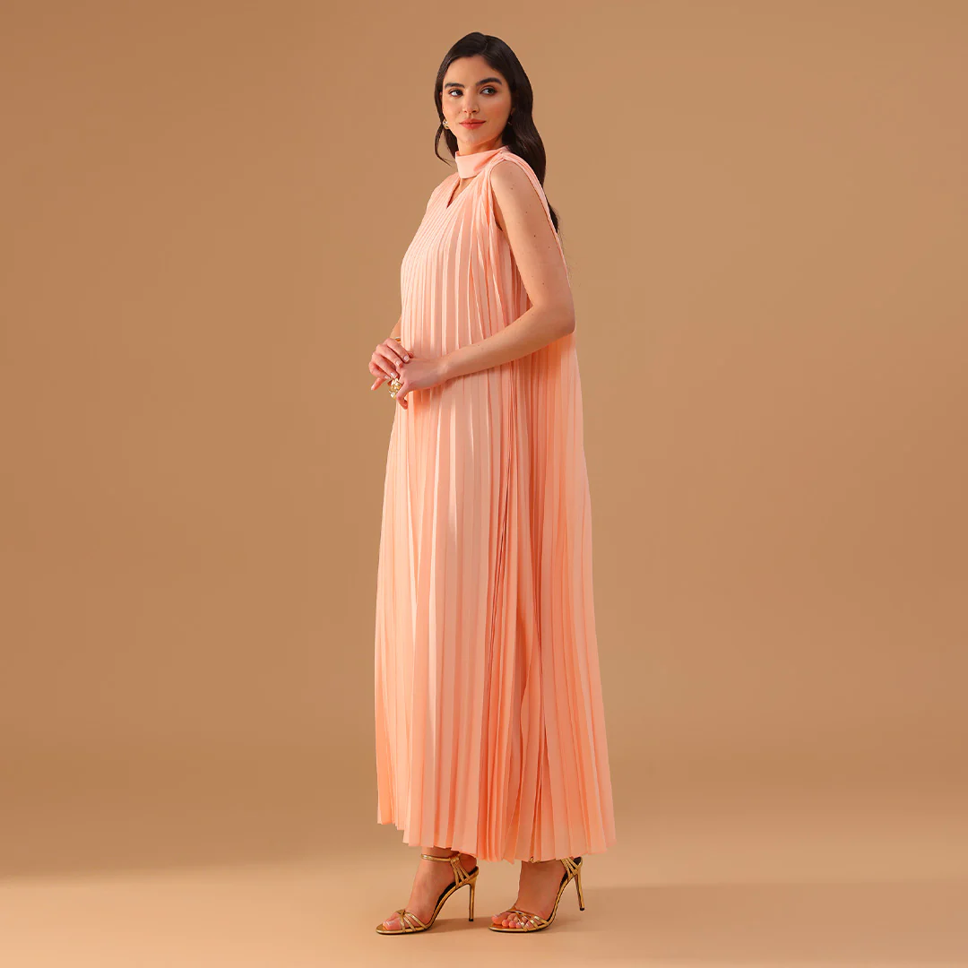 Pink Sleeveless Chiffon Pleated Dress - Image 3