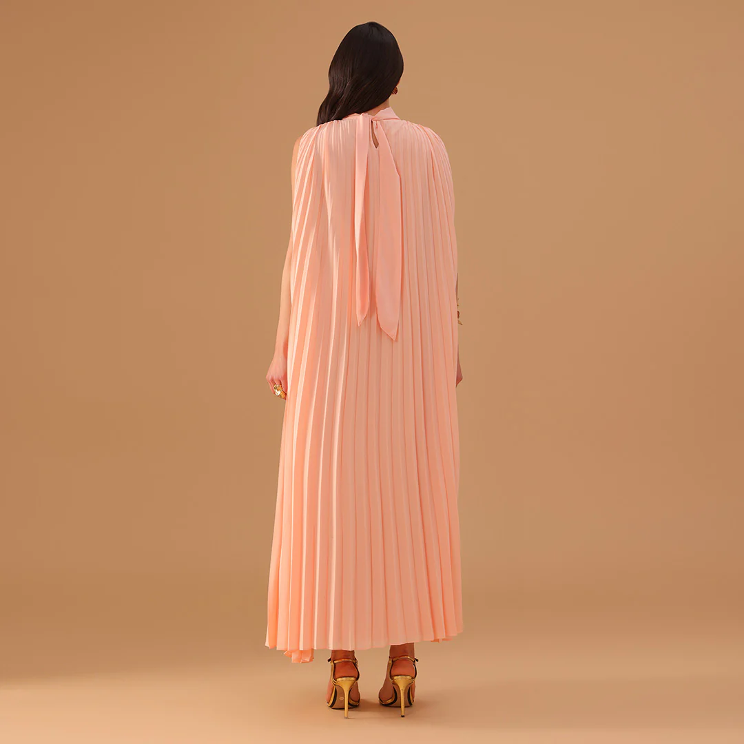 Pink Sleeveless Chiffon Pleated Dress - Image 5