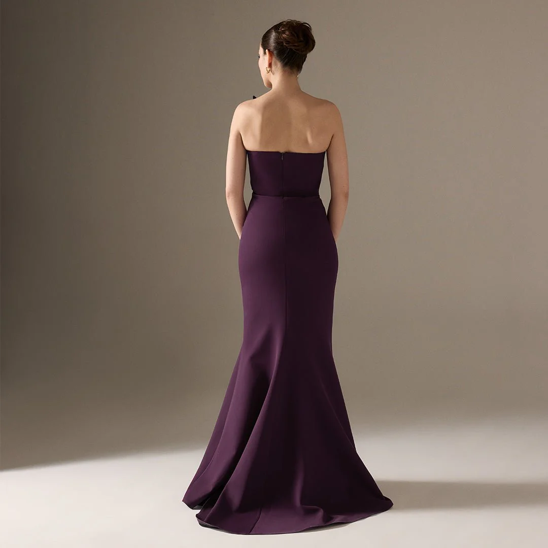 Plum Sleeveless Crepe Gown with Detailed Top - Image 4