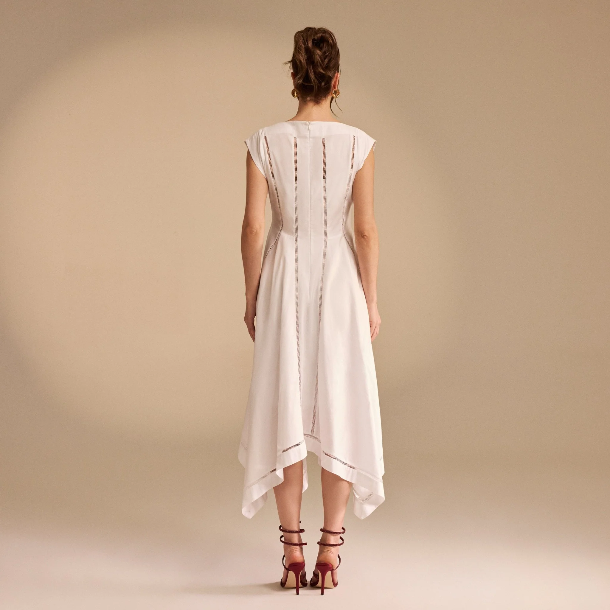 Off White Square Cut Ruffled Midi Dress - Image 3