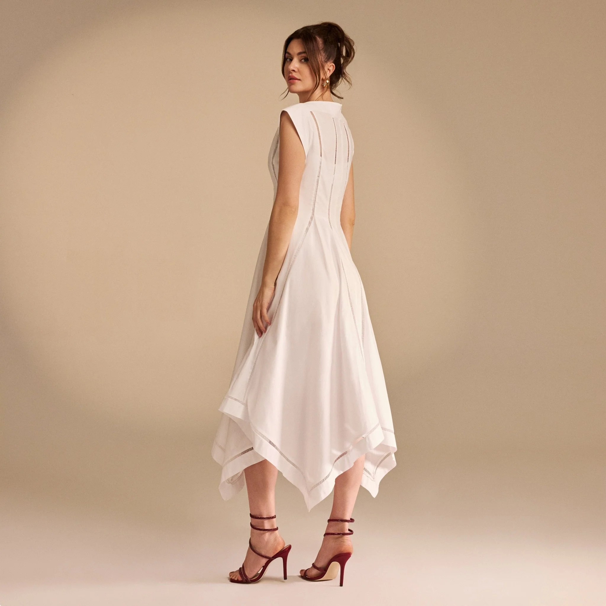 Off White Square Cut Ruffled Midi Dress - Image 4