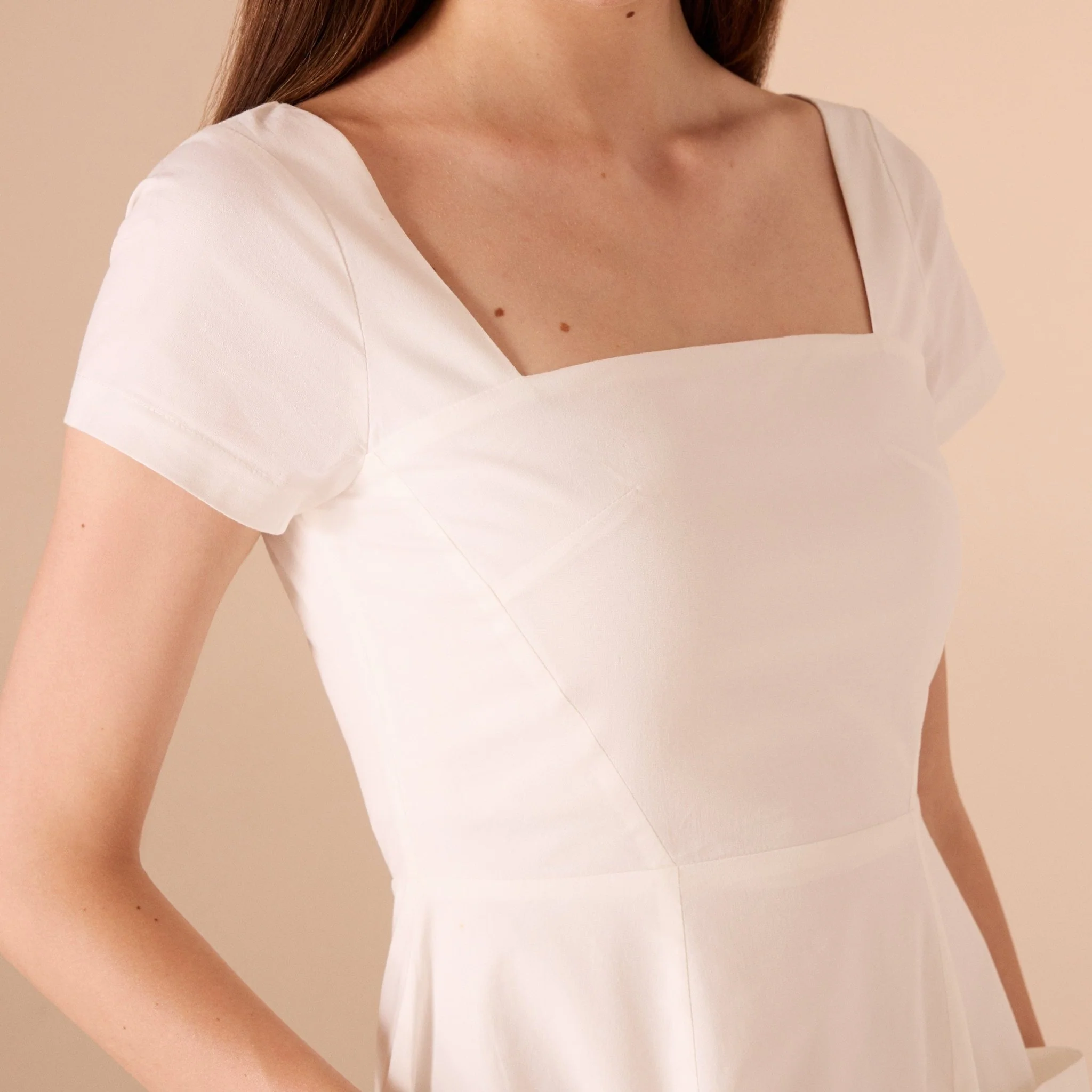 White Square Neck Poplin Midi Dress - Image 3