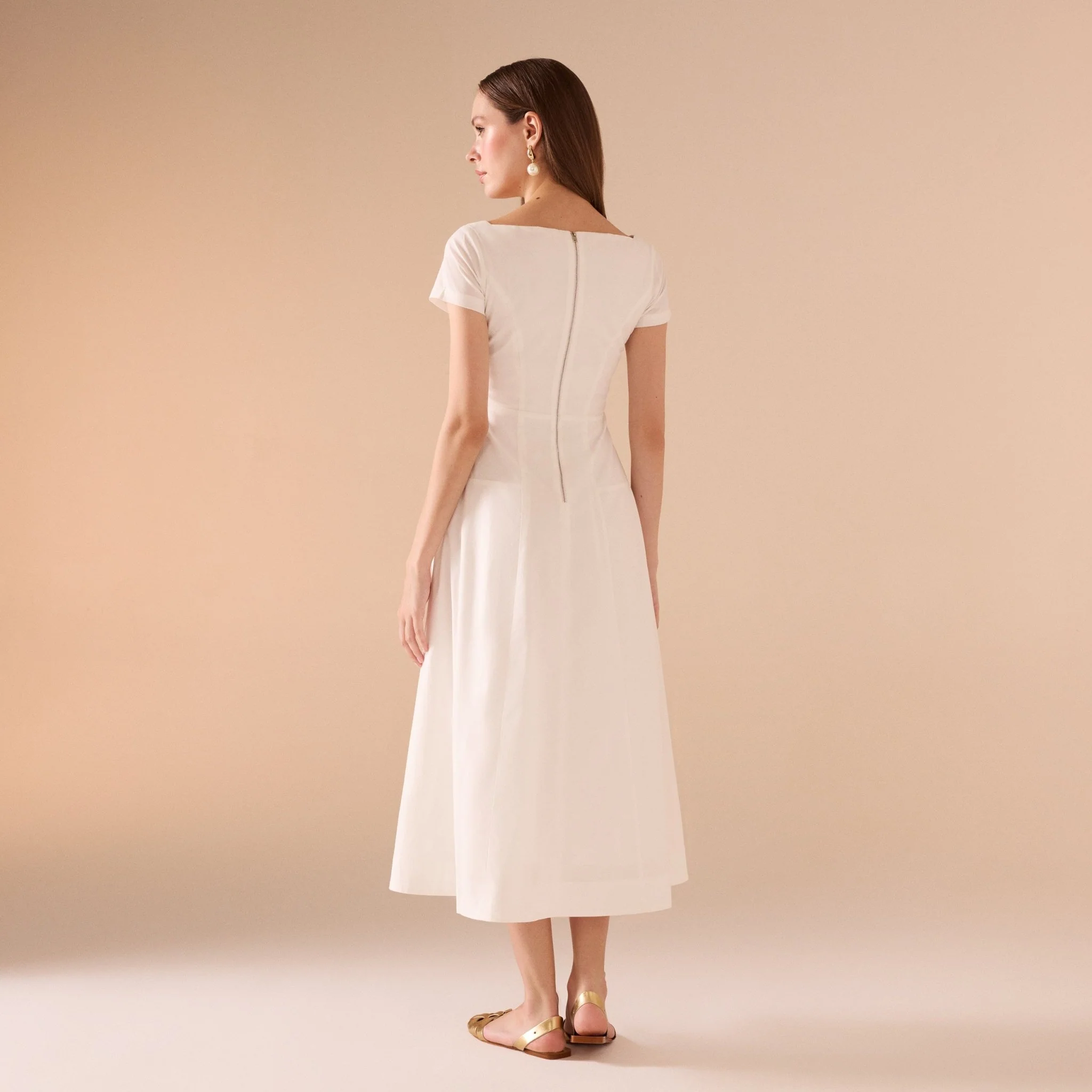 White Square Neck Poplin Midi Dress - Image 4