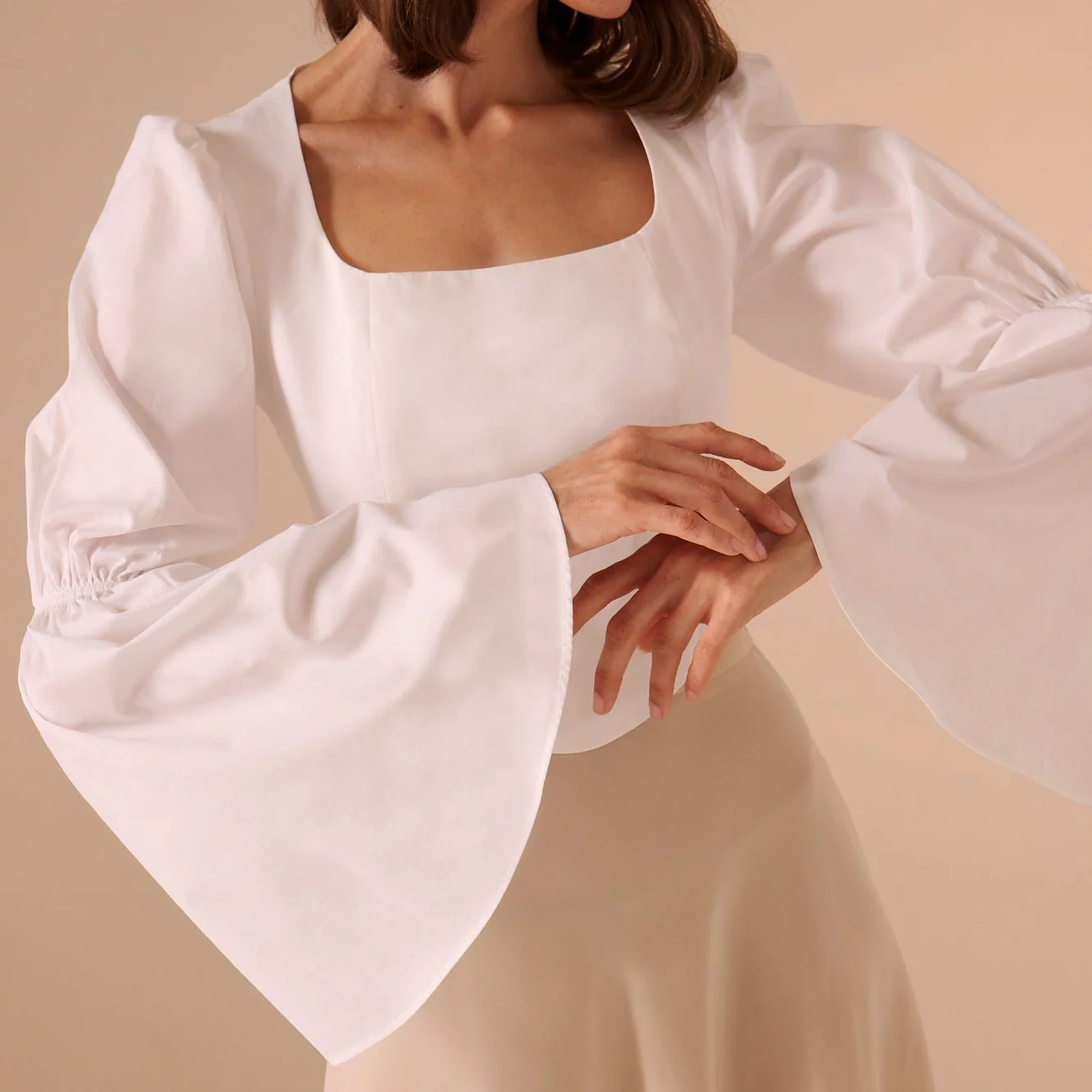 Square Neckline Gathered Ruffle Sleeve Top - Image 5
