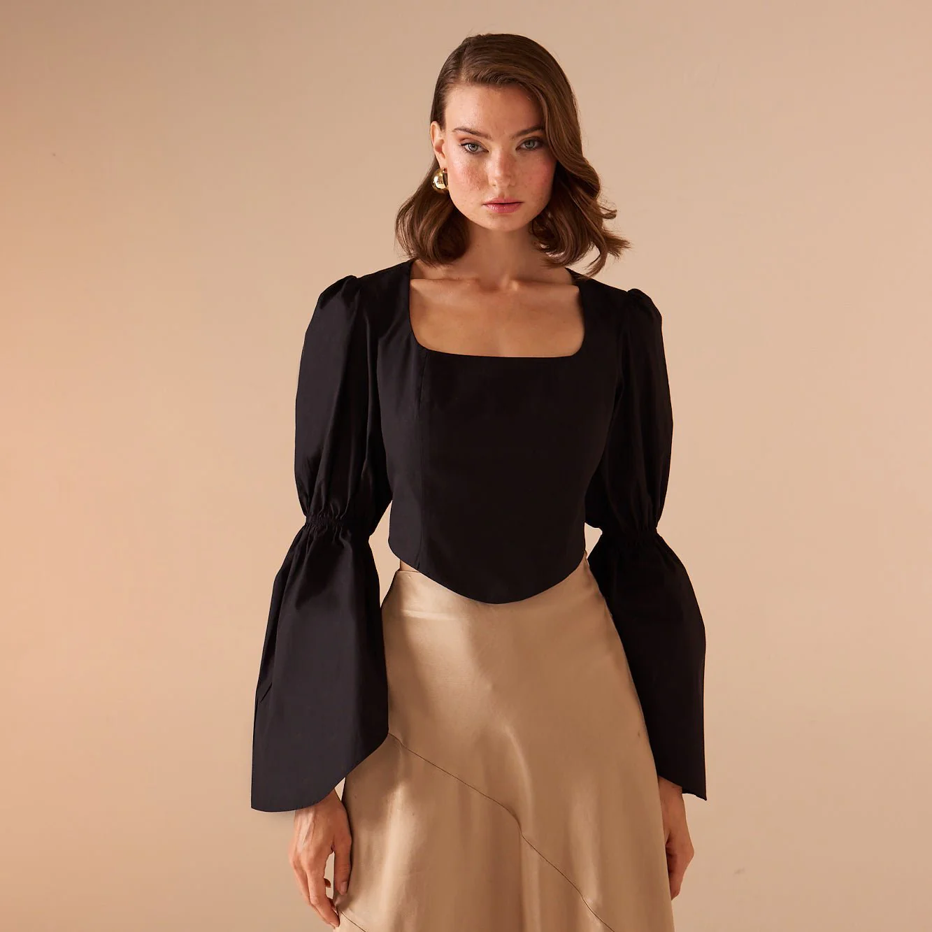 Square Neckline Gathered Ruffle Sleeve Top - Image 8