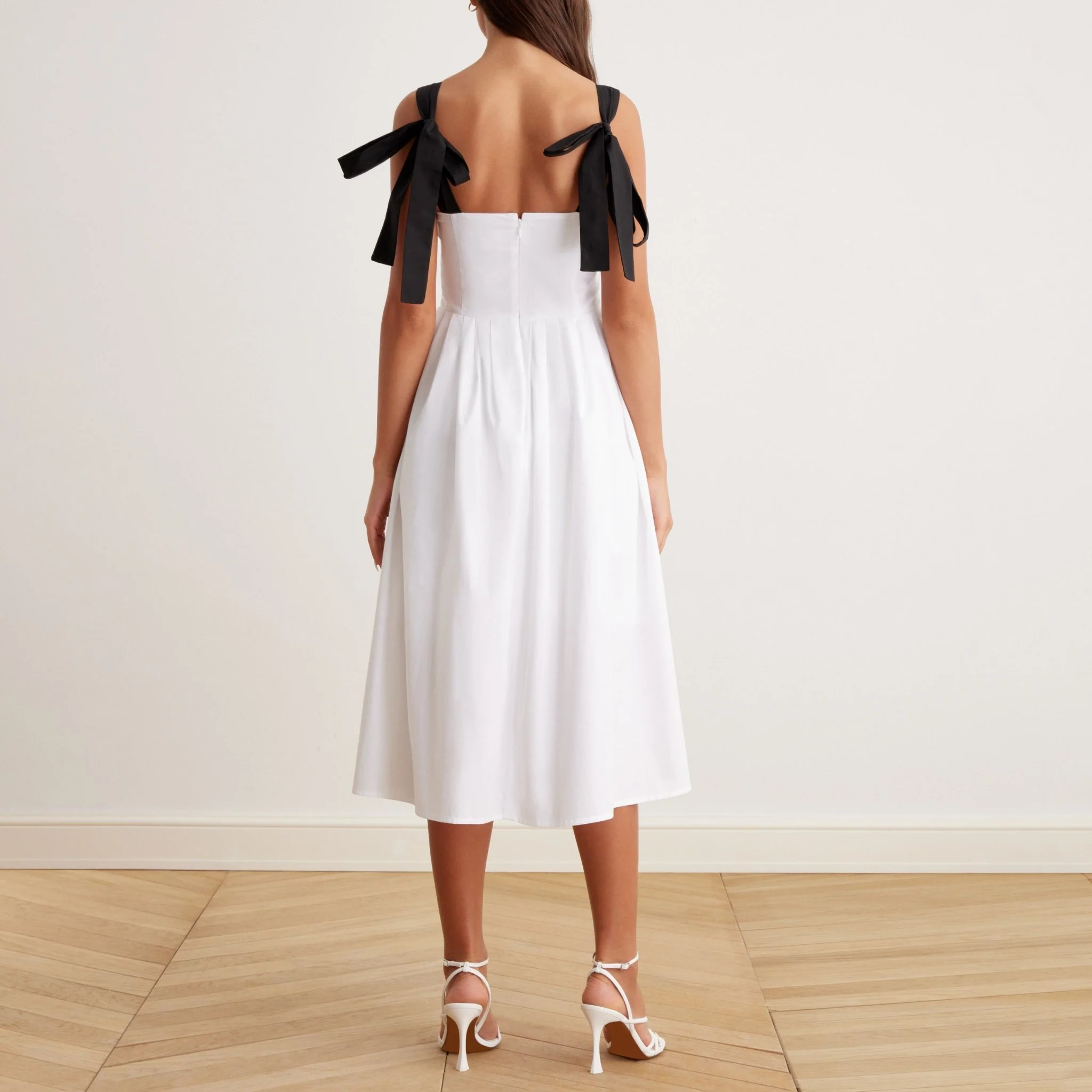 Tie Shoulder Backless Cami Midi Dress in Cotton - Image 3