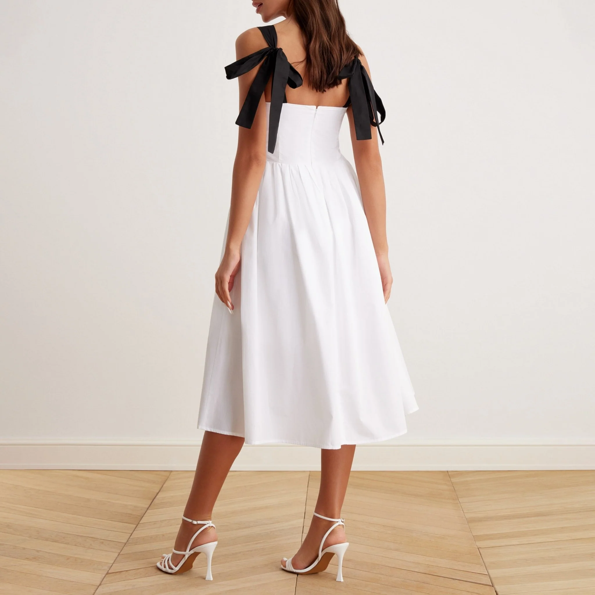 Tie Shoulder Backless Cami Midi Dress in Cotton - Image 4