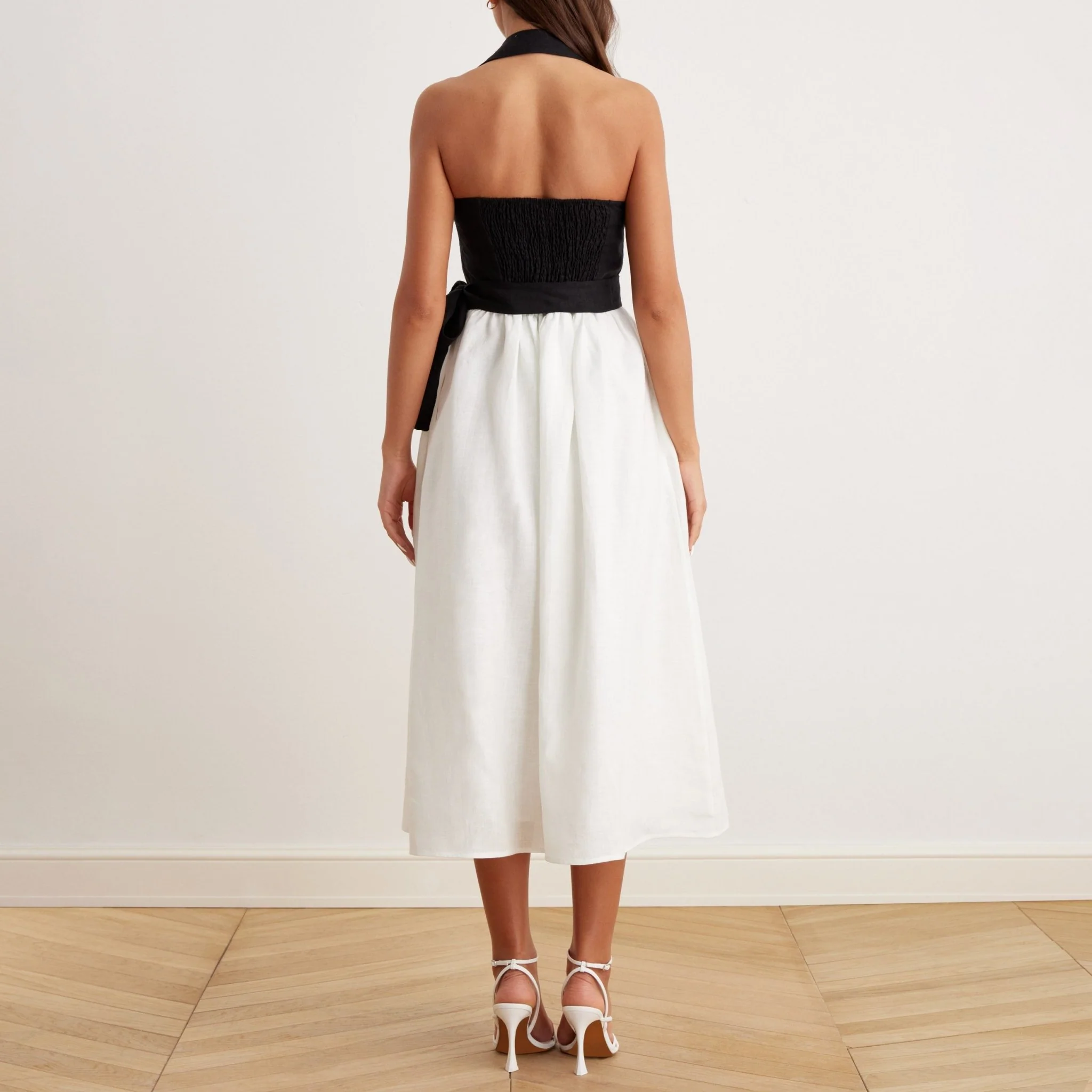 Tie Waist Halter Neck Midi Dress in Linen - Image 4