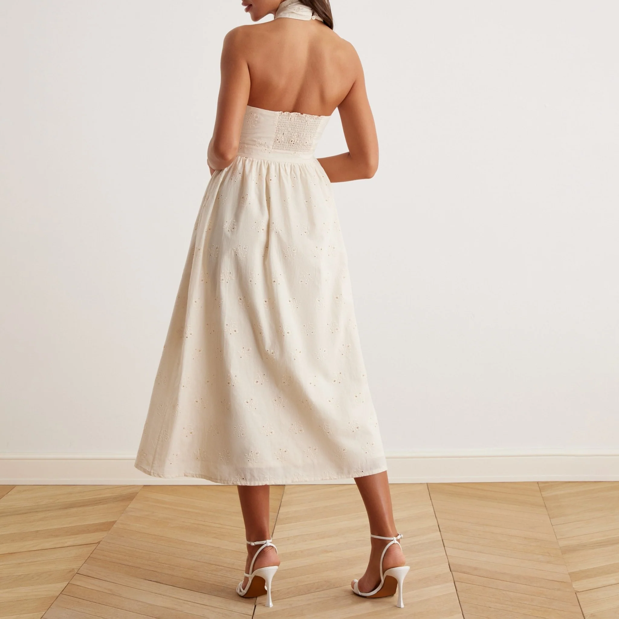 Twist Tie Embroidered Midi Dress in Cotton - Image 8