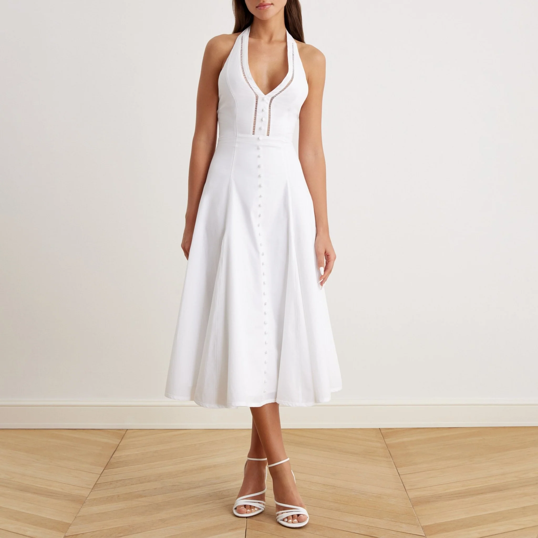 V-Neck Tiered Bow Back Midi Dress in Cotton - Image 3