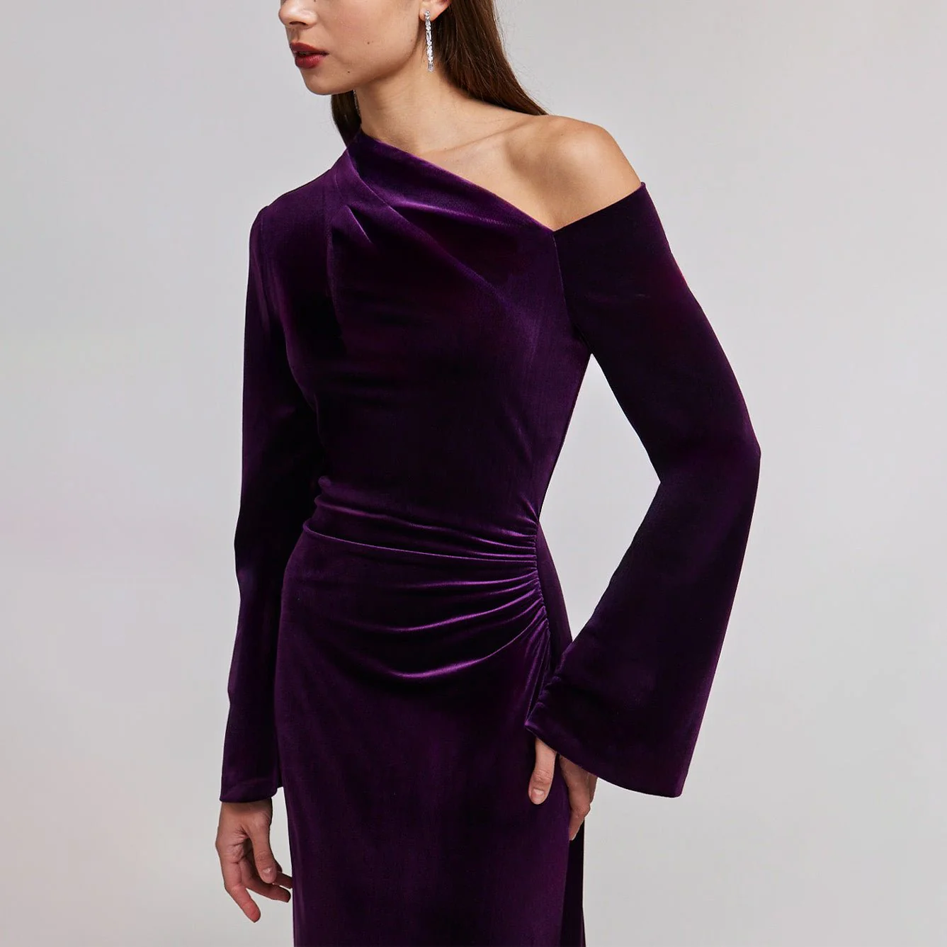 Purple Velvet Bare Shoulder Maxi Dress - Image 3