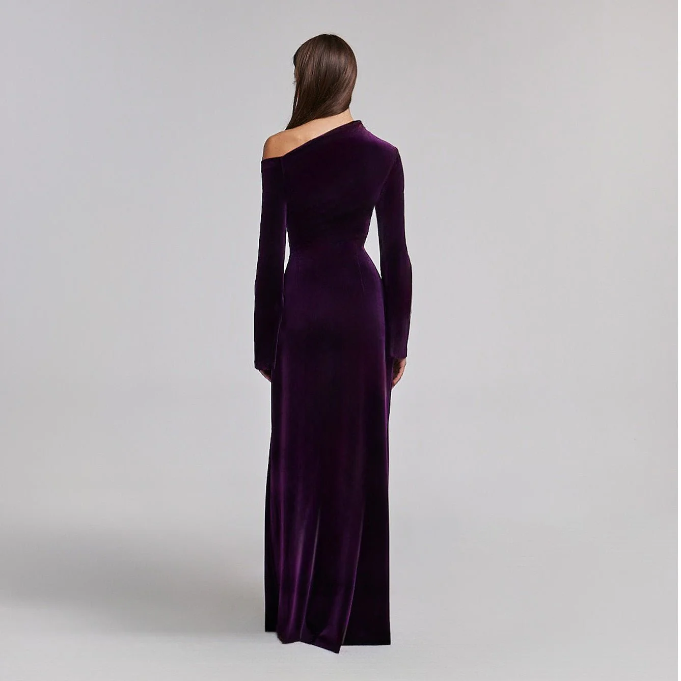 Purple Velvet Bare Shoulder Maxi Dress - Image 4