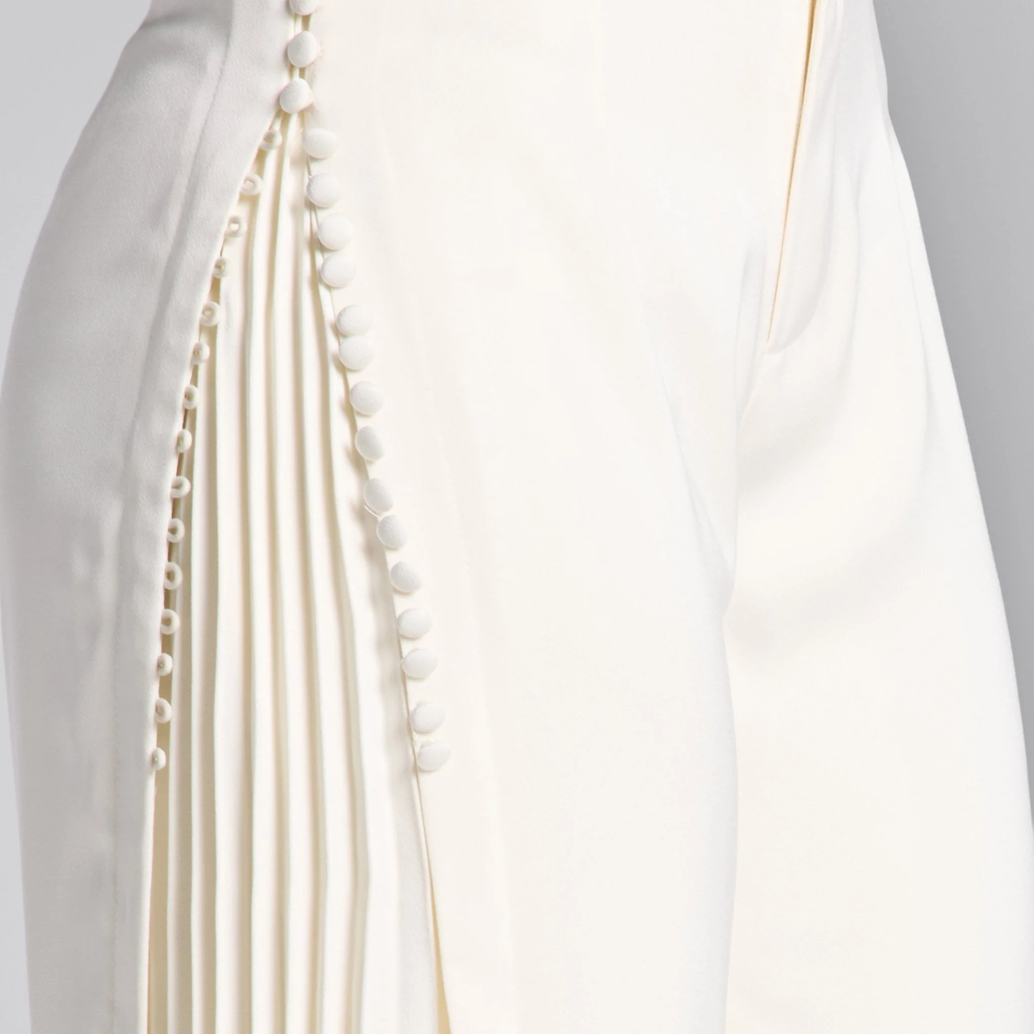 White Crepe Pants with Side Chiffon Godet - Image 3
