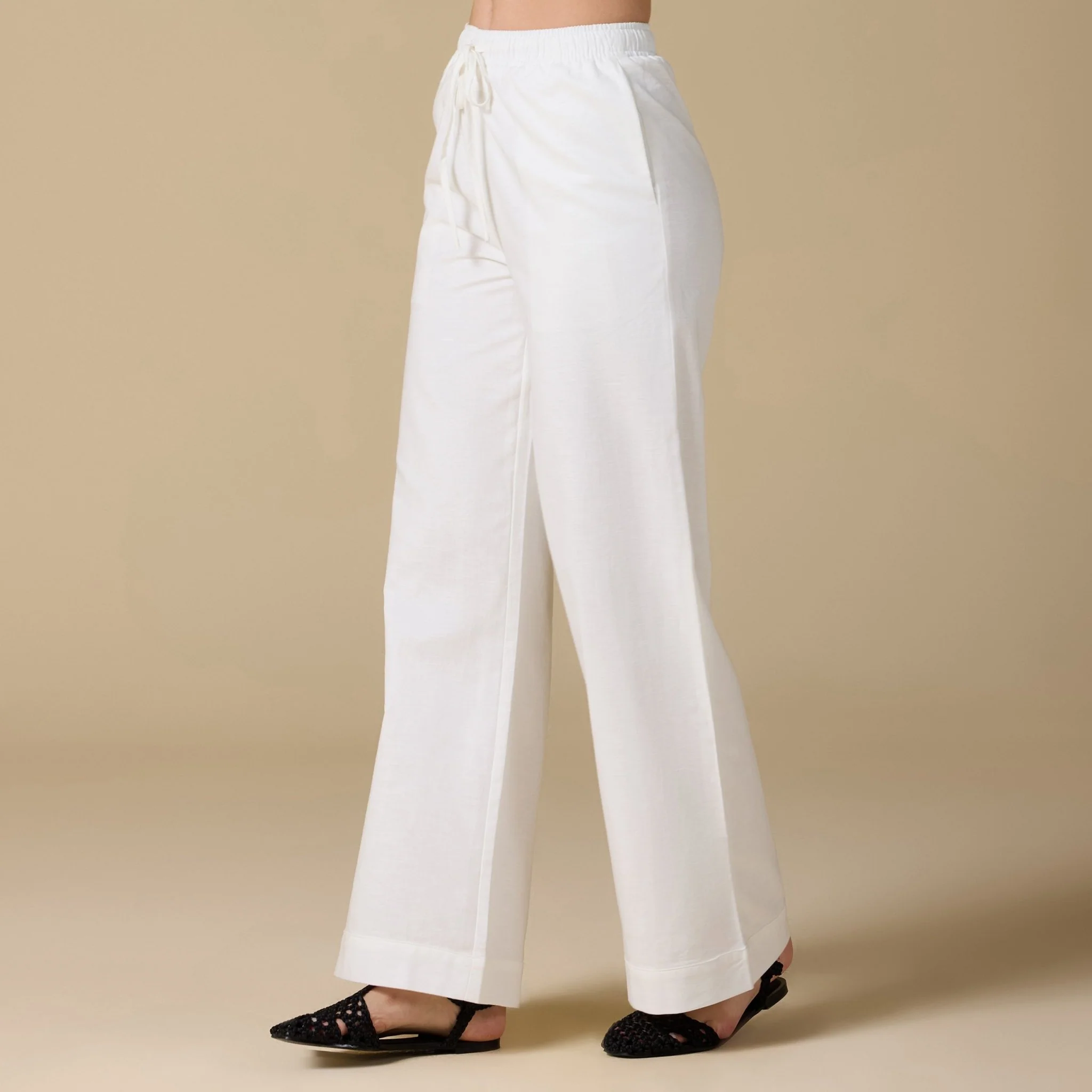 White Elastic Waistband Wide Leg Pants - Image 3