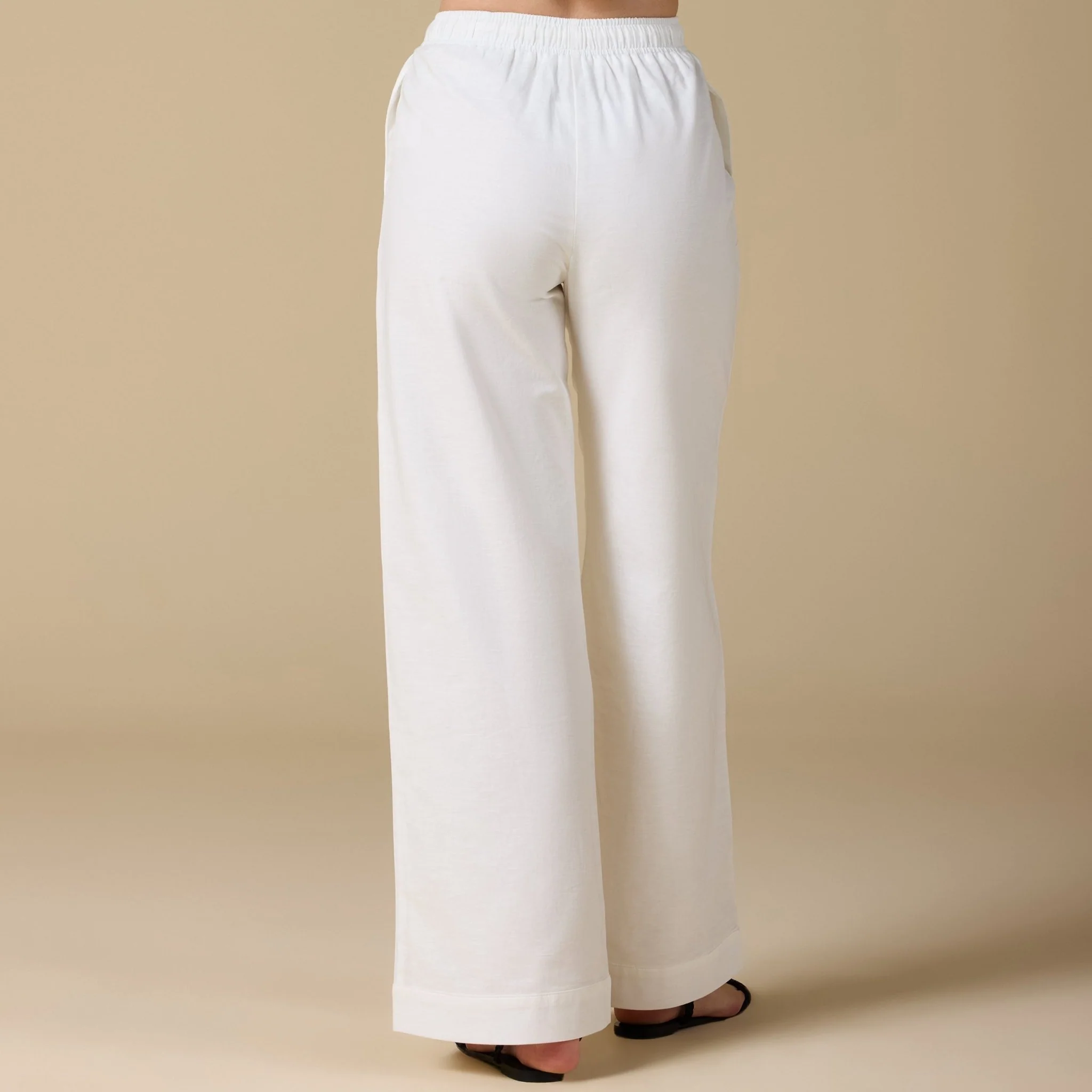 White Elastic Waistband Wide Leg Pants - Image 4