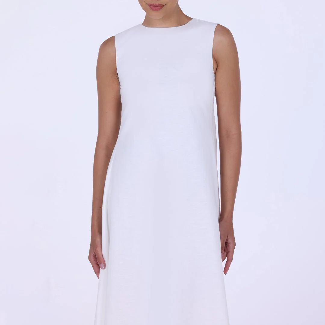 White Sleeveless A-line Linen Maxi Dress - Image 3