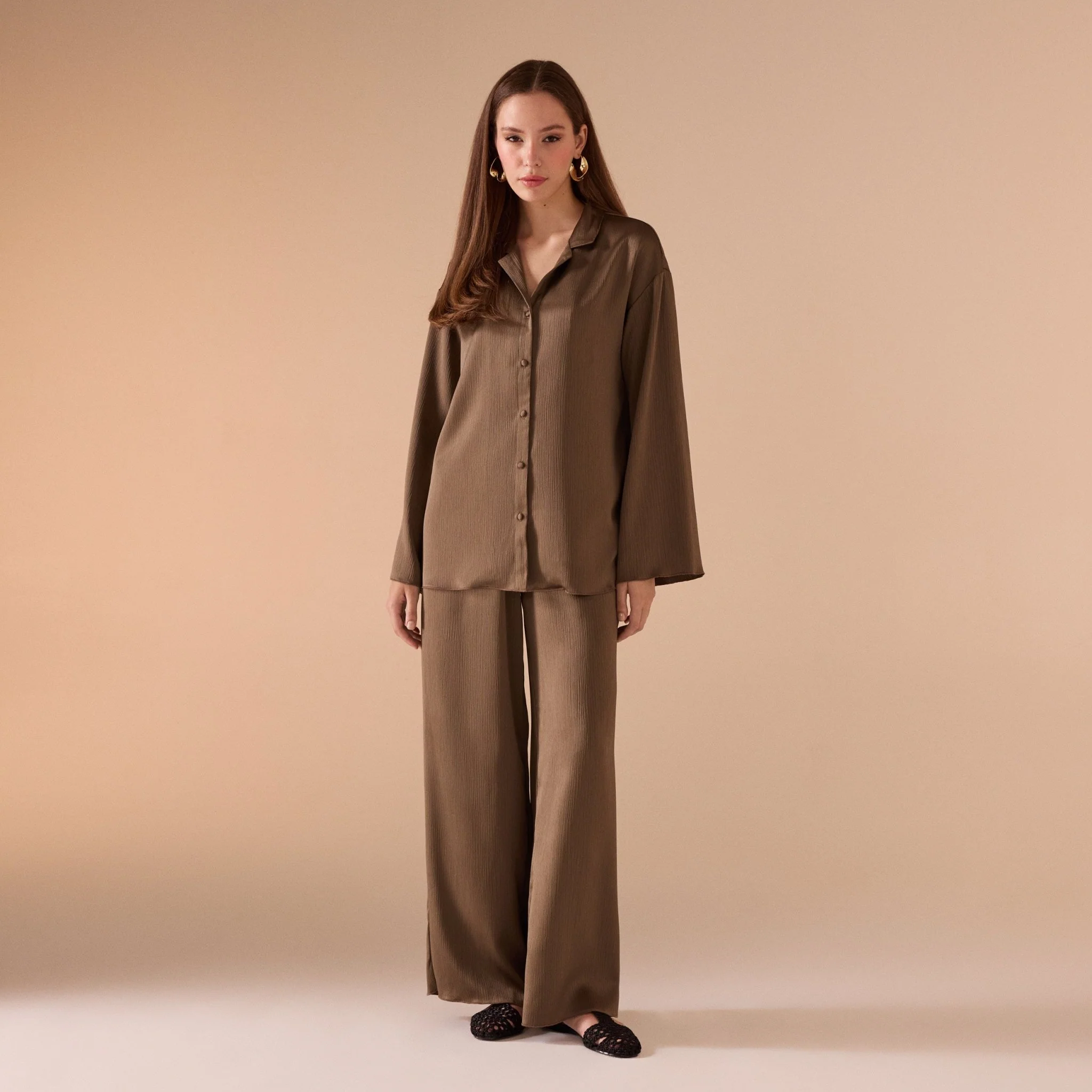Wide Leg Brown Trouser - Image 3