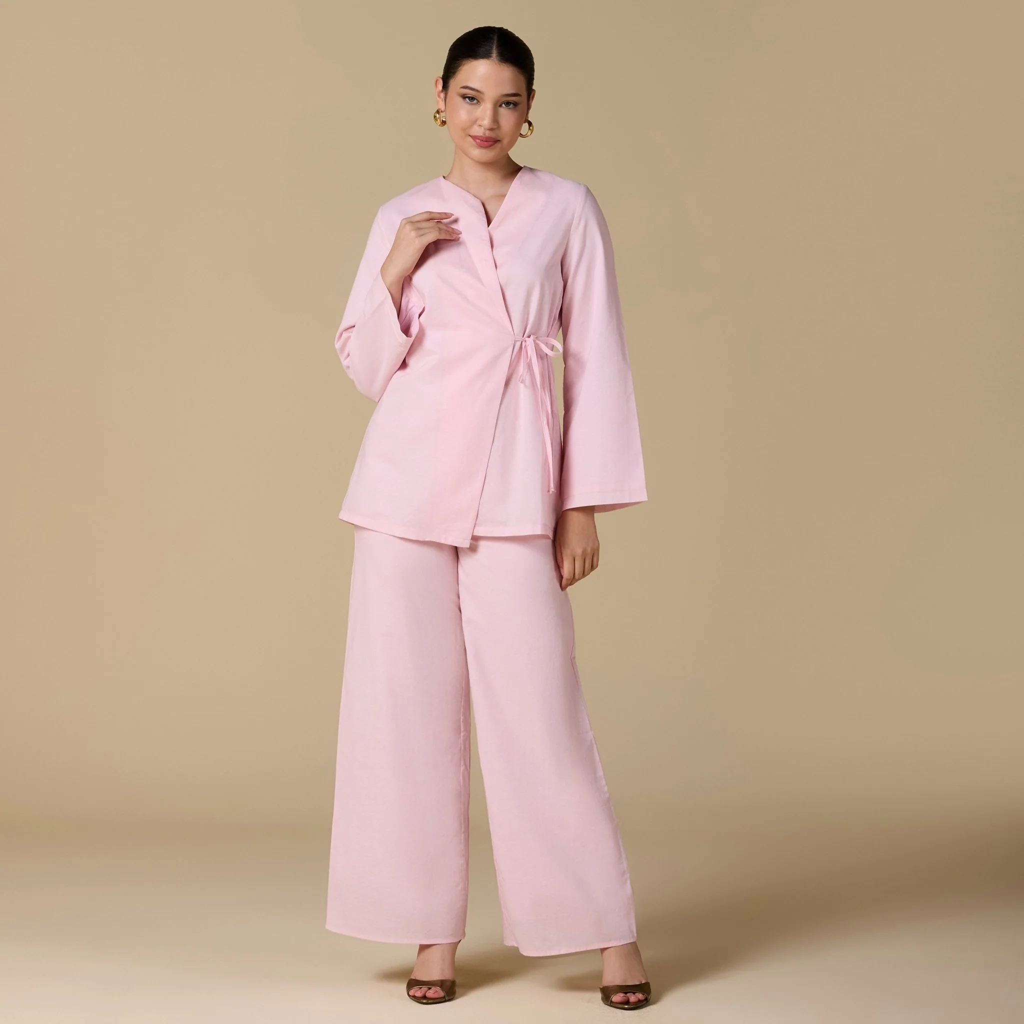 Long Sleeves Linen Wrapped Top - Image 5